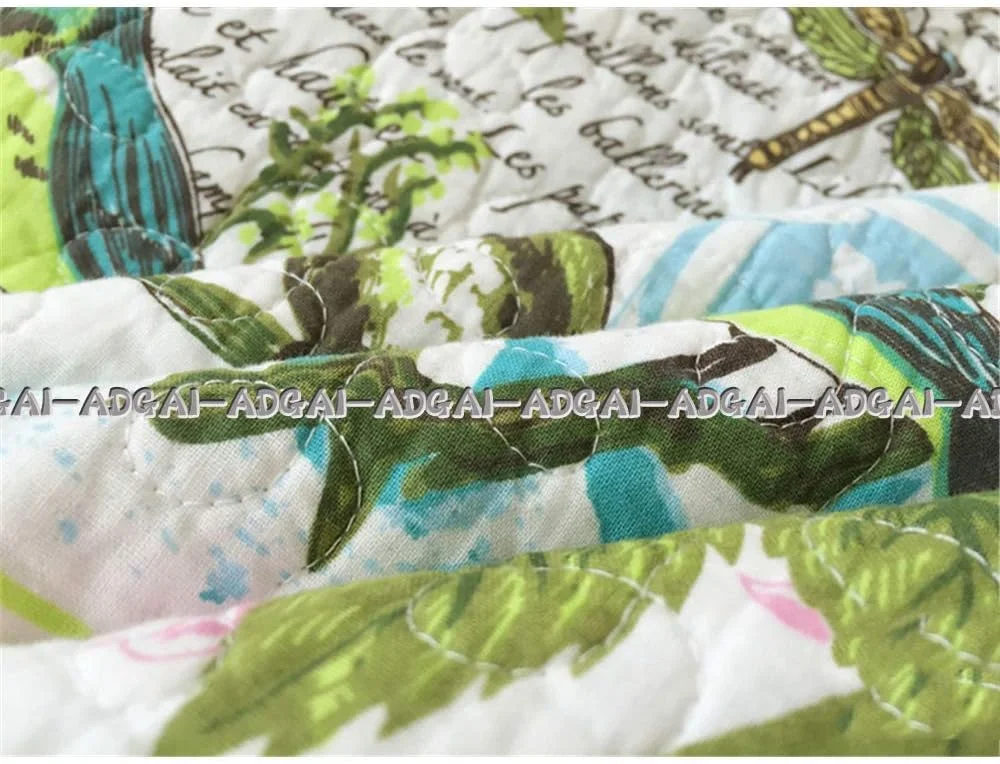 روتختی لحافی دو نفره سایز سوپر کینگ آبی رنگ 230x250 سانتی متر پنبه ای طرح پرنده و گل لحاف تکه دوزی شده روتختی روانداز تخت پتو با روبالشتی 3 تکه ست رختخواب