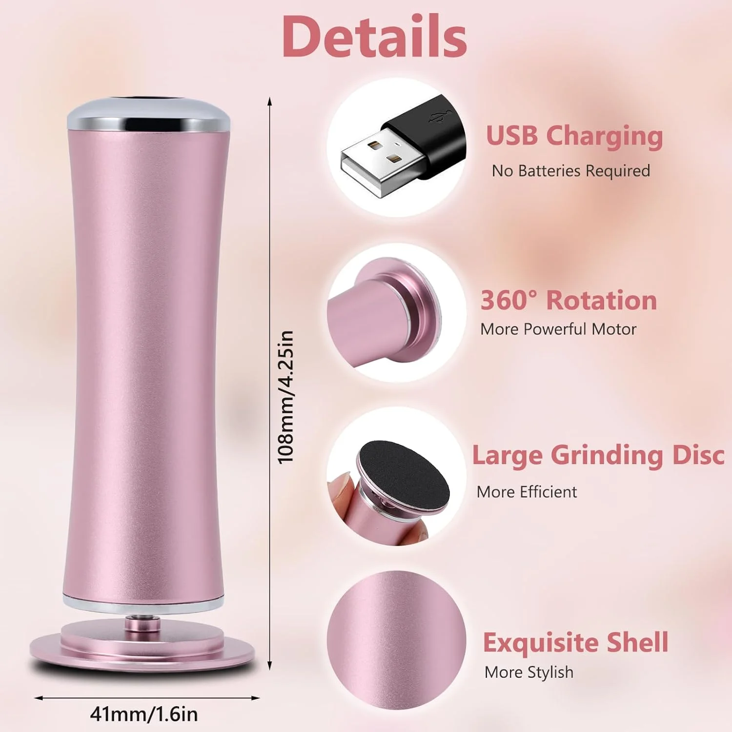 Rosvola Electric Foot Callus Remover, Adjustable Speed Electric Foot File with 60 Pcs Sandpapers, Professional Pedicure Tool for Men and Women (Pink)