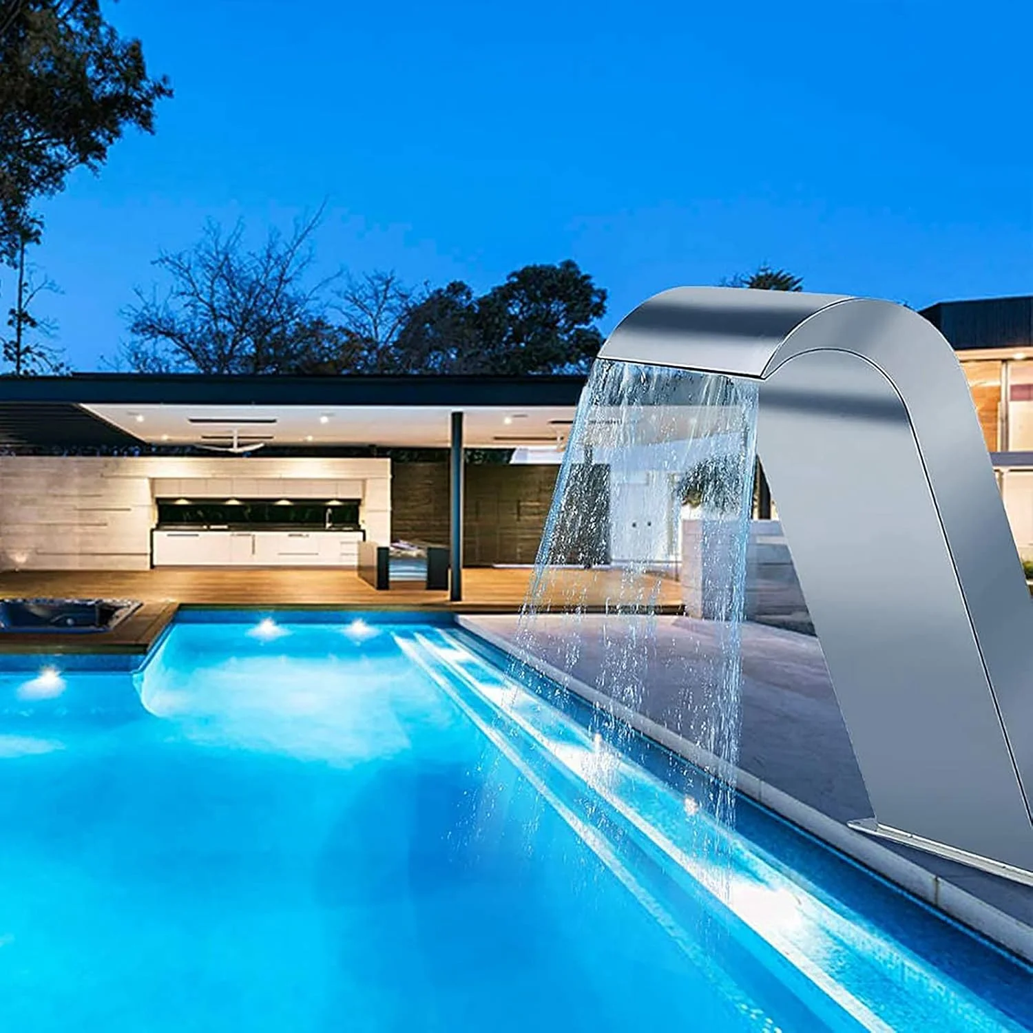 DSFSDG Swimming Pool Fountain, Stainless Steel Pools Fountain, Pool Fountains, Waterfall Spillway for Garden Pond, SPA Pool Decoration,Silver