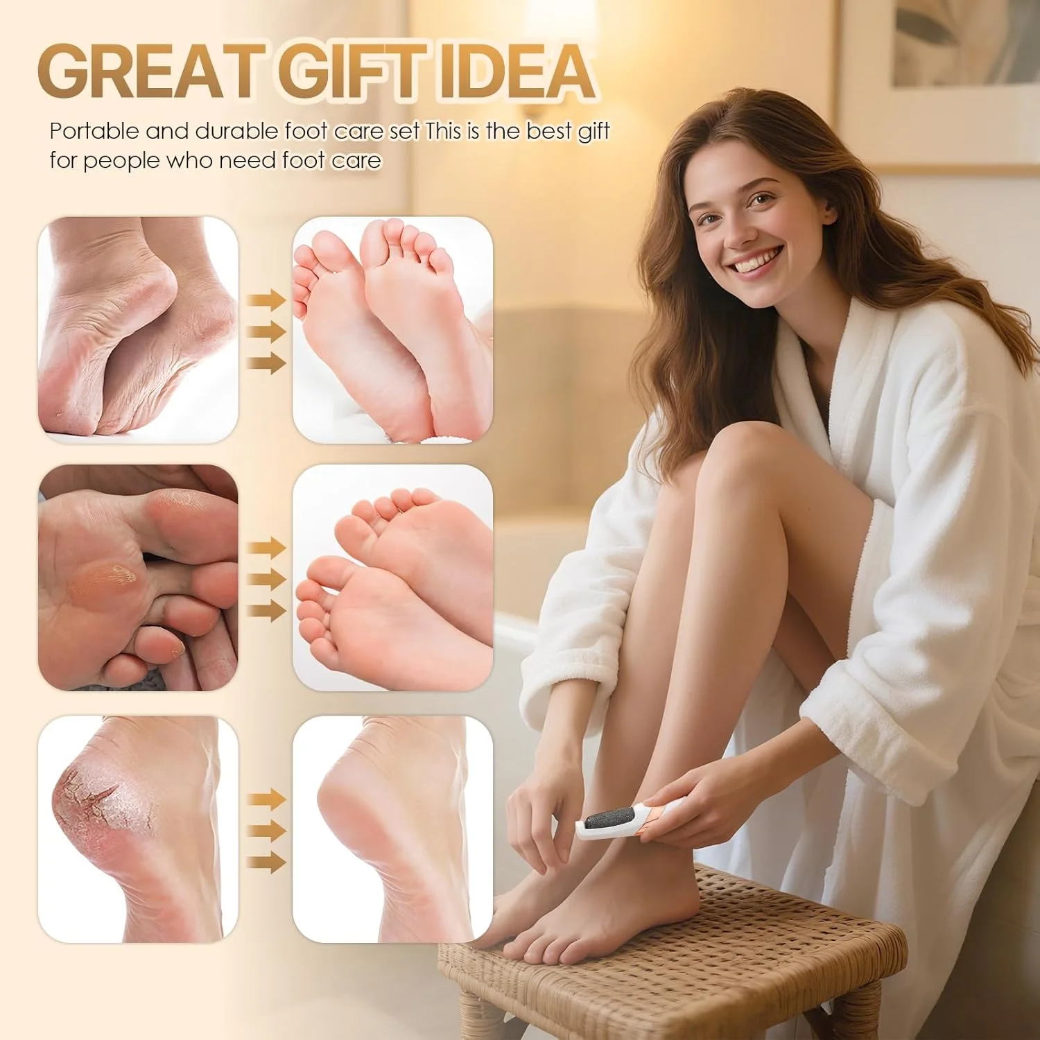 RoserRose Callus File, Foot File, Electric Callus Remover Feet, Electric Callus Remover Feet, Pedicure Set, Foot Care Electric with 2 Grinding Heads, 2 Speeds & LED Light