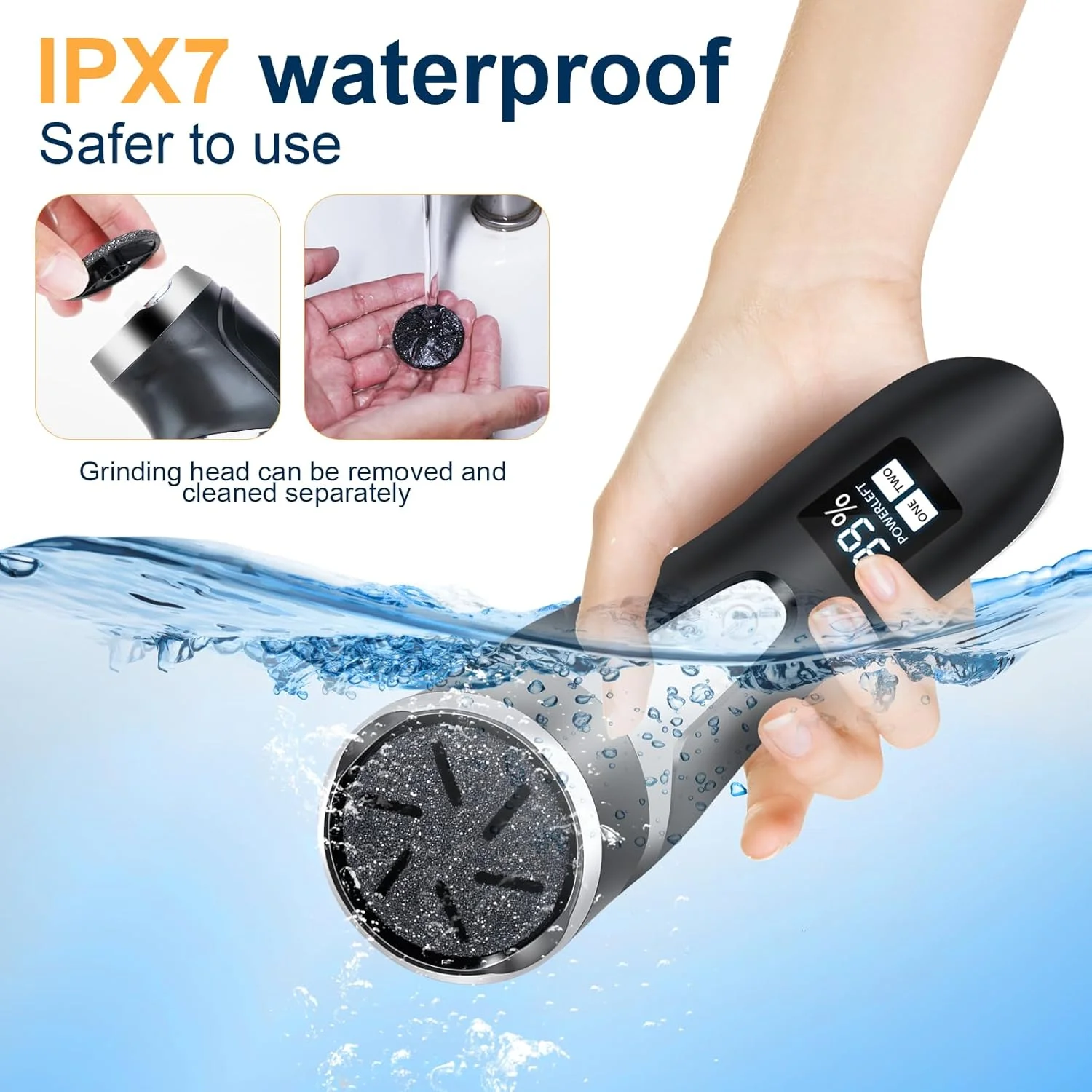 سوهان برقی پدیکور پا RIRC، کیت ضد آب IPX7 قابل شارژ با صفحه نمایش LCD، دارای 2 سرعت و دو موتور برای لایه برداری موثر پوست مرده پا