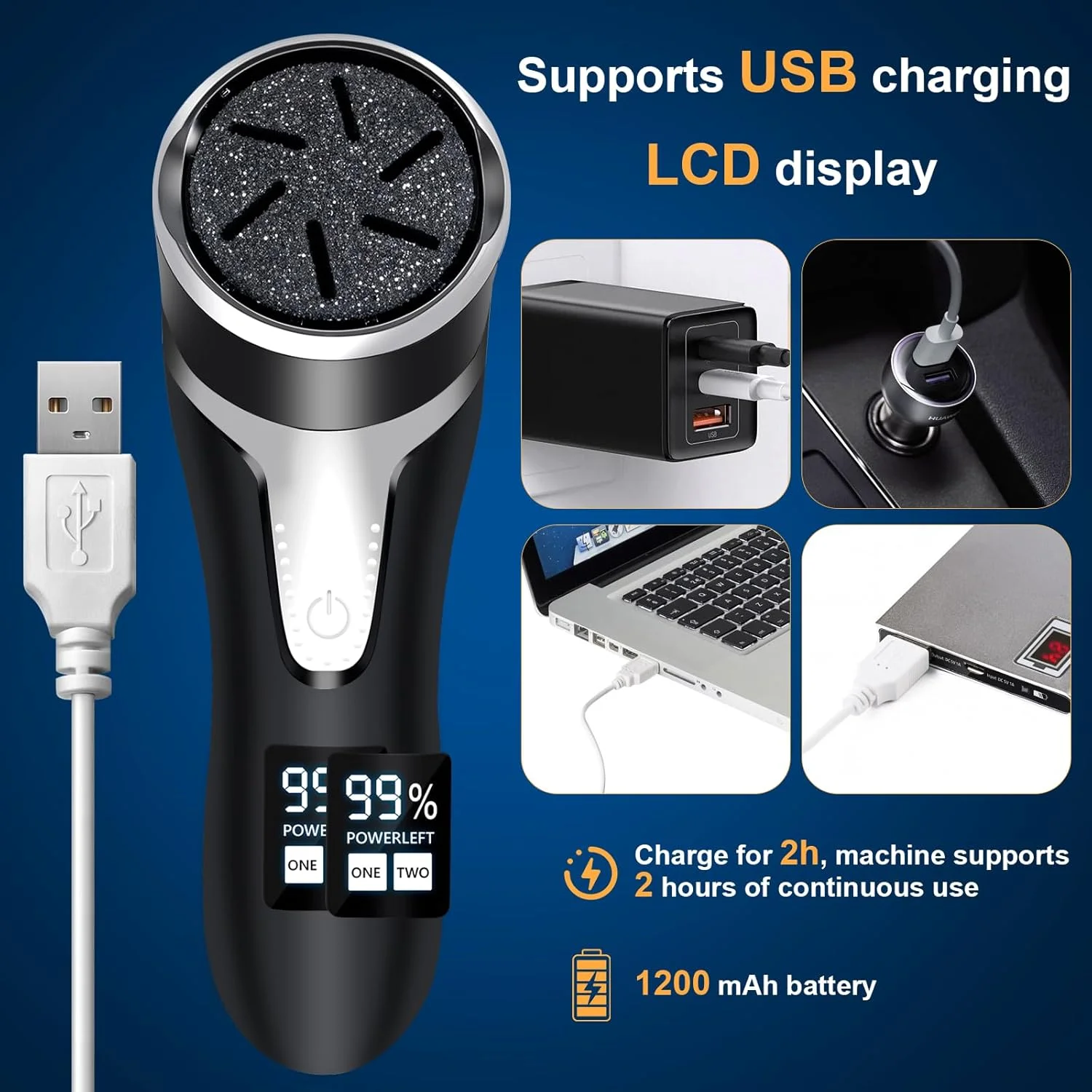 سوهان برقی پدیکور پا RIRC، کیت ضد آب IPX7 قابل شارژ با صفحه نمایش LCD، دارای 2 سرعت و دو موتور برای لایه برداری موثر پوست مرده پا