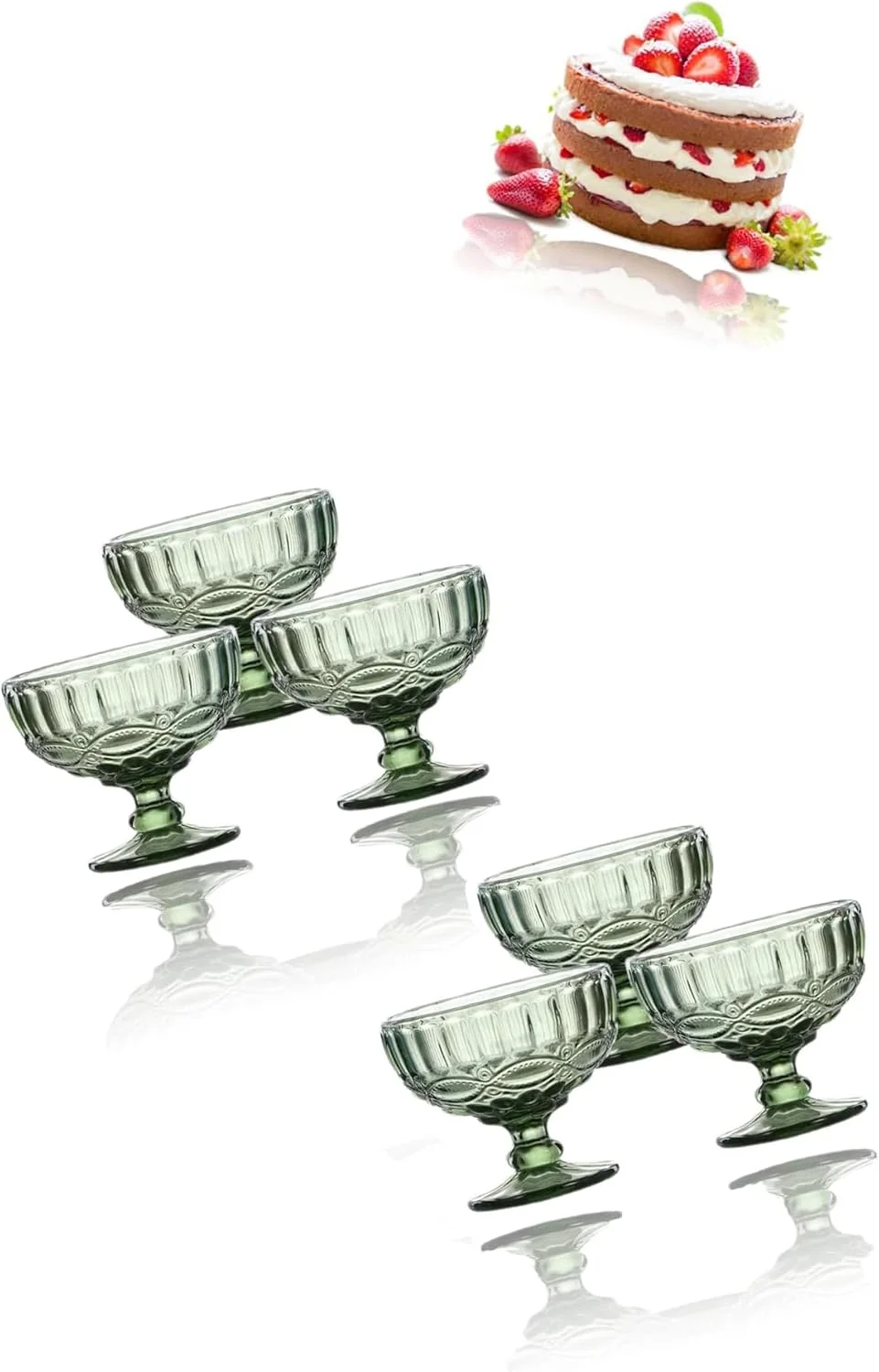 ست شیرین سون شامل 6 عدد کاسه بستنی/دسر شیشه ای سبز طرح دار قدیمی - 355 میلی لیتر
