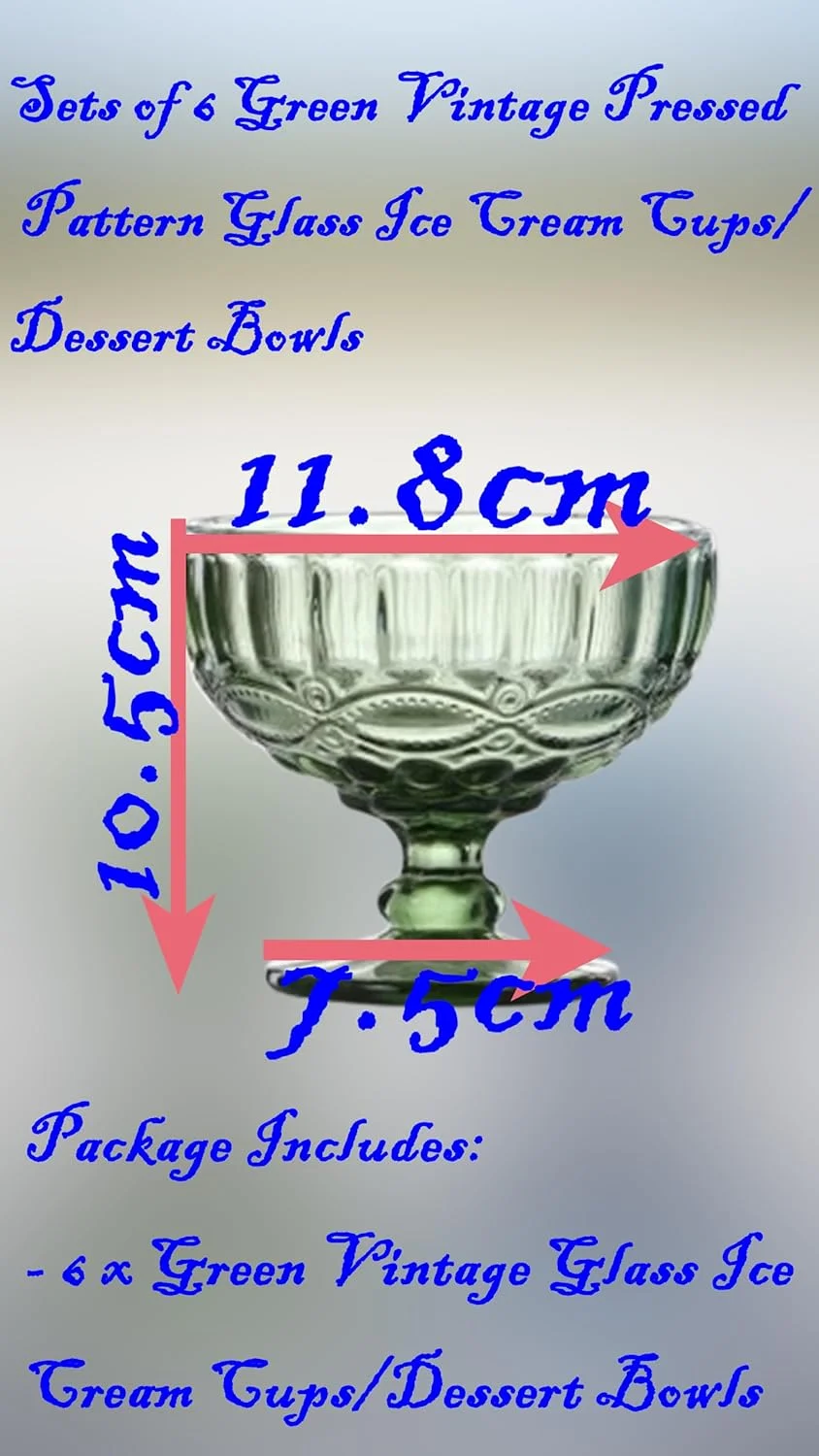 ست شیرین سون شامل 6 عدد کاسه بستنی/دسر شیشه ای سبز طرح دار قدیمی - 355 میلی لیتر ست شیرین سون شامل 6 عدد کاسه بستنی/دسر شیشه ای سبز طرح دار قدیمی - 355 میلی لیتر