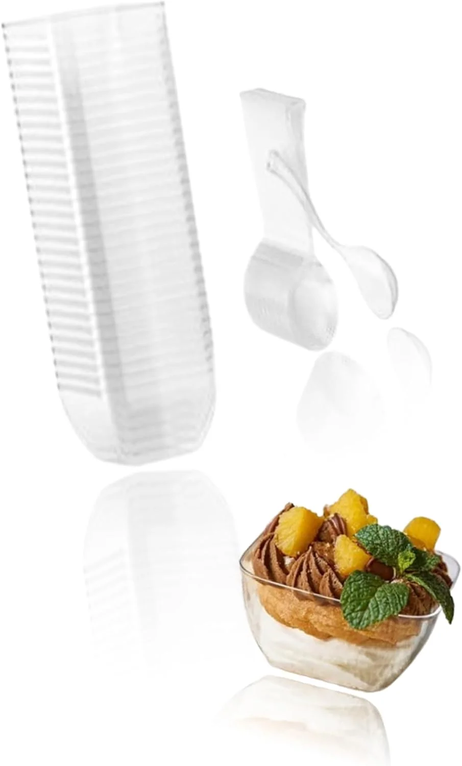 ظروف دسر پلاستیکی شفاف کوچک Sweet seven، بسته 30 عددی به همراه قاشق، مناسب برای مهمانی ها، عروسی ها و رستوران ها، کاسه های سرو پودینگ و پیش غذا قابل استفاده مجدد برای هالووین و غیره