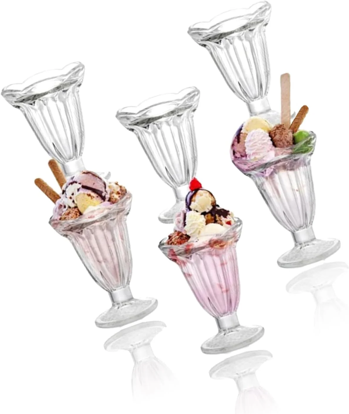 ست 6 عددی جام بستنی خوری شیشه ای Sweet seven - جام های 200 میلی لیتری لاله ای شکل شفاف برای سرو بستنی، دسر، میوه، سالاد و تنقلات