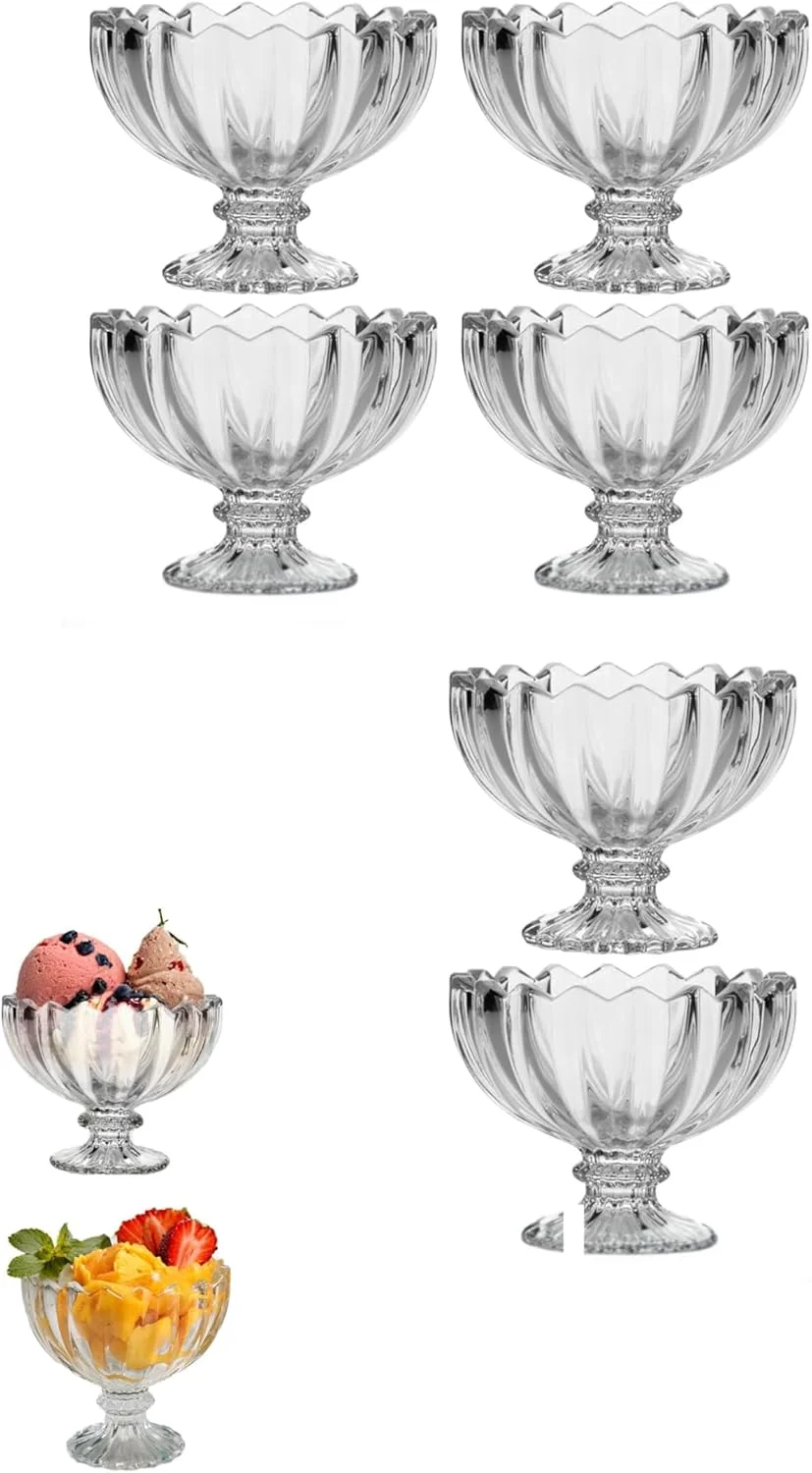 ظروف دسر خوری شیشه ای لاله ای Sweet seven - 120 میلی لیتر (6 عدد) | ظروف سرو چند منظوره برای بستنی، میوه، سالاد، تنقلات و موارد دیگر