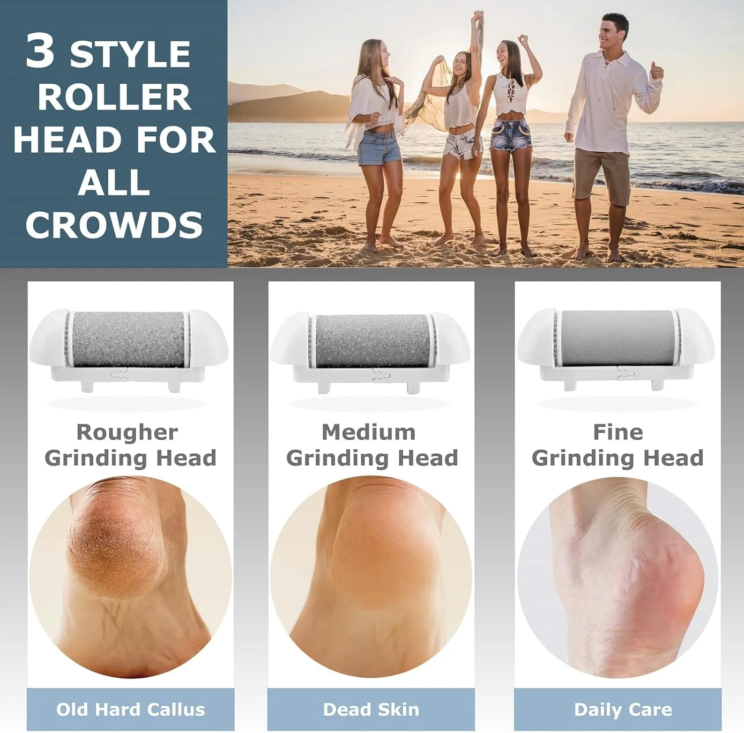 سوهان برقی شارژی پا با 3 سری قابل تعویض، سوهان پای ضد آب قابل حمل برای پاشنه های خشک، ترک خورده و پوست زبر، ابزار پدیکور مناسب برای آقایان و خانم ها