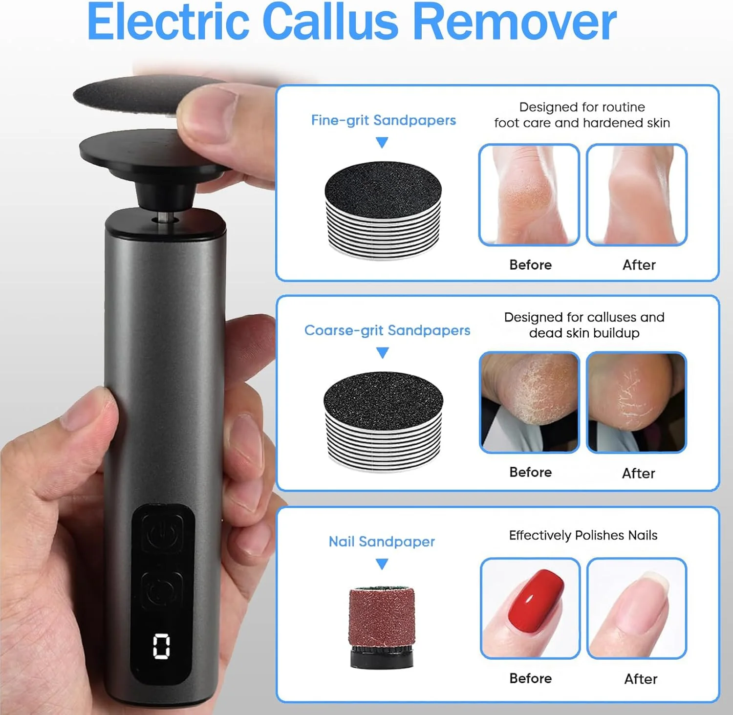 سوهان برقی پا 2 در 1 قابل شارژ، از بین برنده پینه پا با 20 پد لایه بردار پا و 10 پد لایه بردار ناخن، سوهان برقی پا با باتری 1800 میلی آمپر ساعتی، 9 سرعت قابل تنظیم