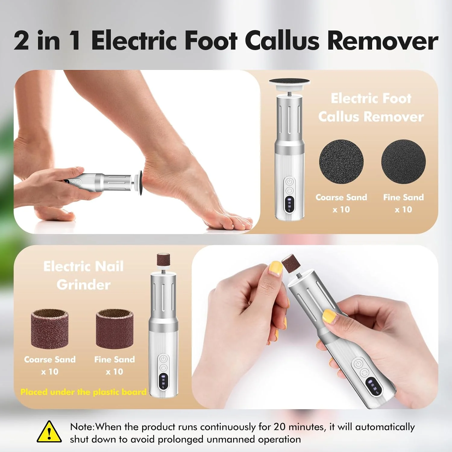سوهان برقی شارژی پدیکور پا، کیت سوهان برقی بی سیم با 6 سرعت به همراه پایه شارژ، مناسب برای از بین بردن پینه پا برای خانم ها، آقایان و ناخن (سفید)
