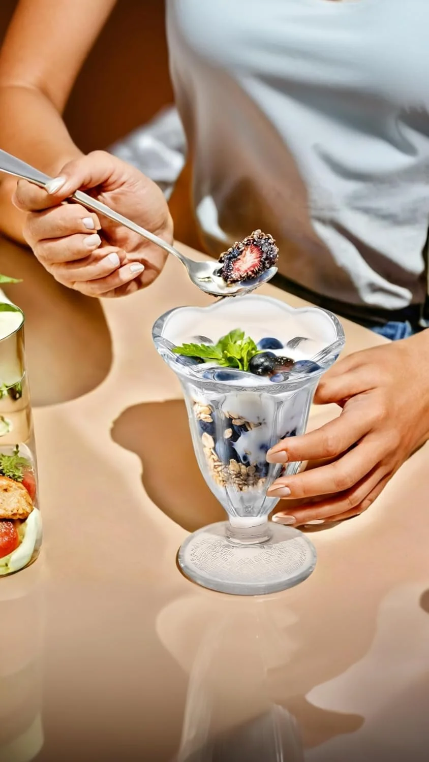 ست 6 عددی جام بستنی خوری شیشه ای Sweet seven - جام های 200 میلی لیتری لاله ای شکل شفاف برای سرو بستنی، دسر، میوه، سالاد و تنقلات ست 6 عددی جام بستنی خوری شیشه ای Sweet seven - جام های 200 میلی لیتری لاله ای شکل شفاف برای سرو بستنی، دسر، میوه، سالاد و تنقلات