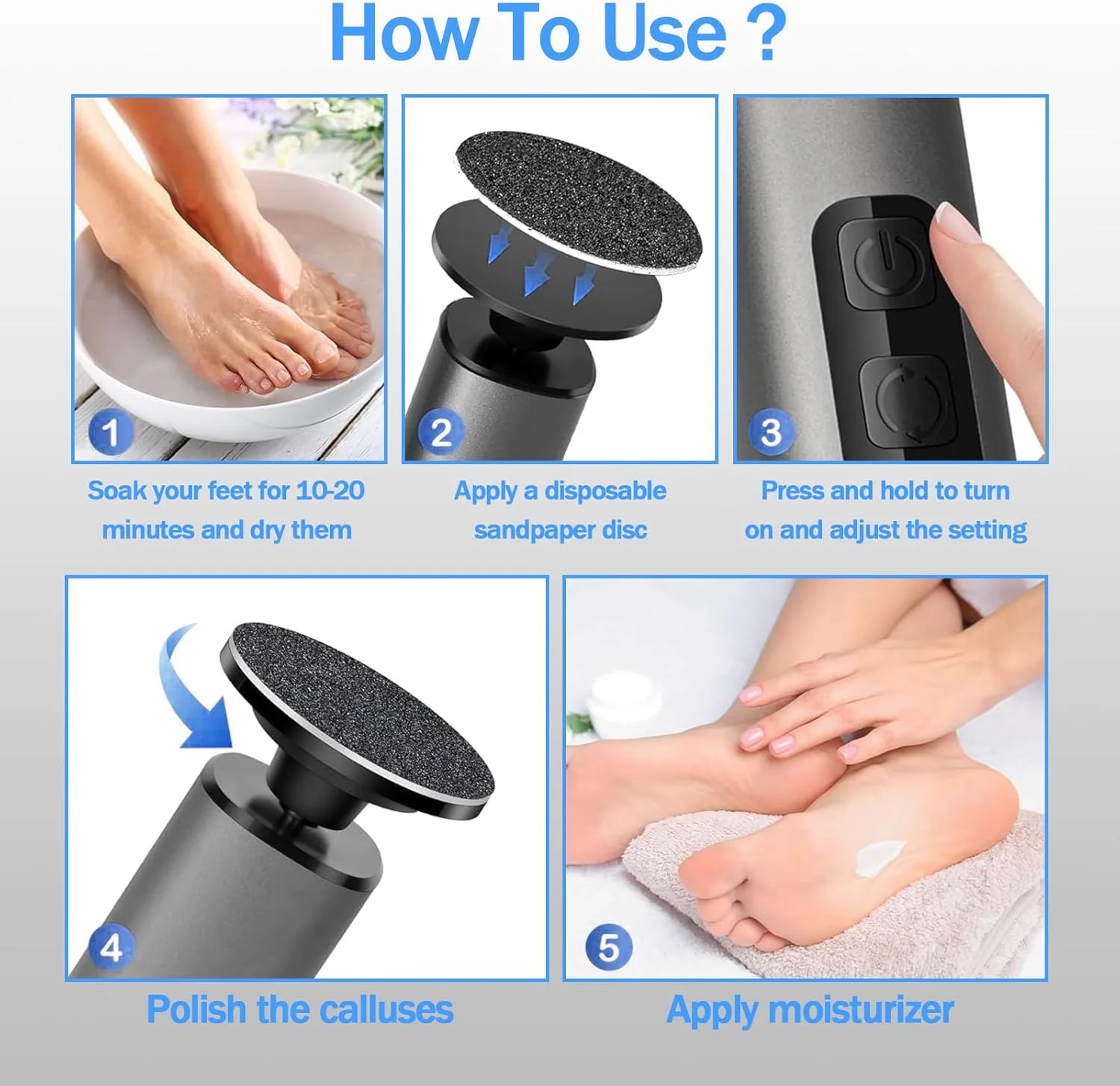 سوهان برقی پا 2 در 1 قابل شارژ، از بین برنده پینه پا با 20 پد لایه بردار پا و 10 پد لایه بردار ناخن، سوهان برقی پا با باتری 1800 میلی آمپر ساعتی، 9 سرعت قابل تنظیم