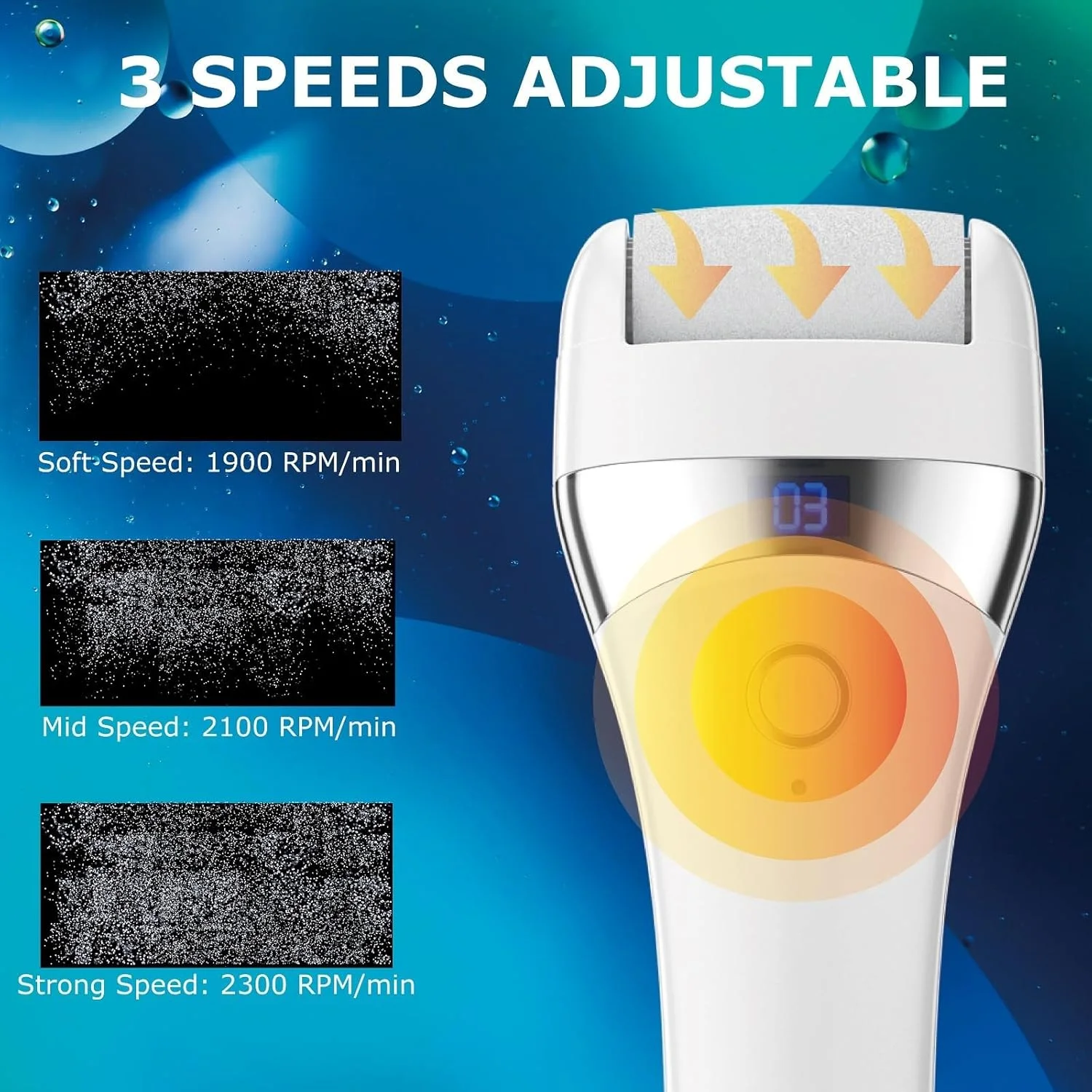 سوهان برقی شارژی پا با 3 سری قابل تعویض، سوهان پای ضد آب قابل حمل برای پاشنه های خشک، ترک خورده و پوست زبر، ابزار پدیکور مناسب برای آقایان و خانم ها