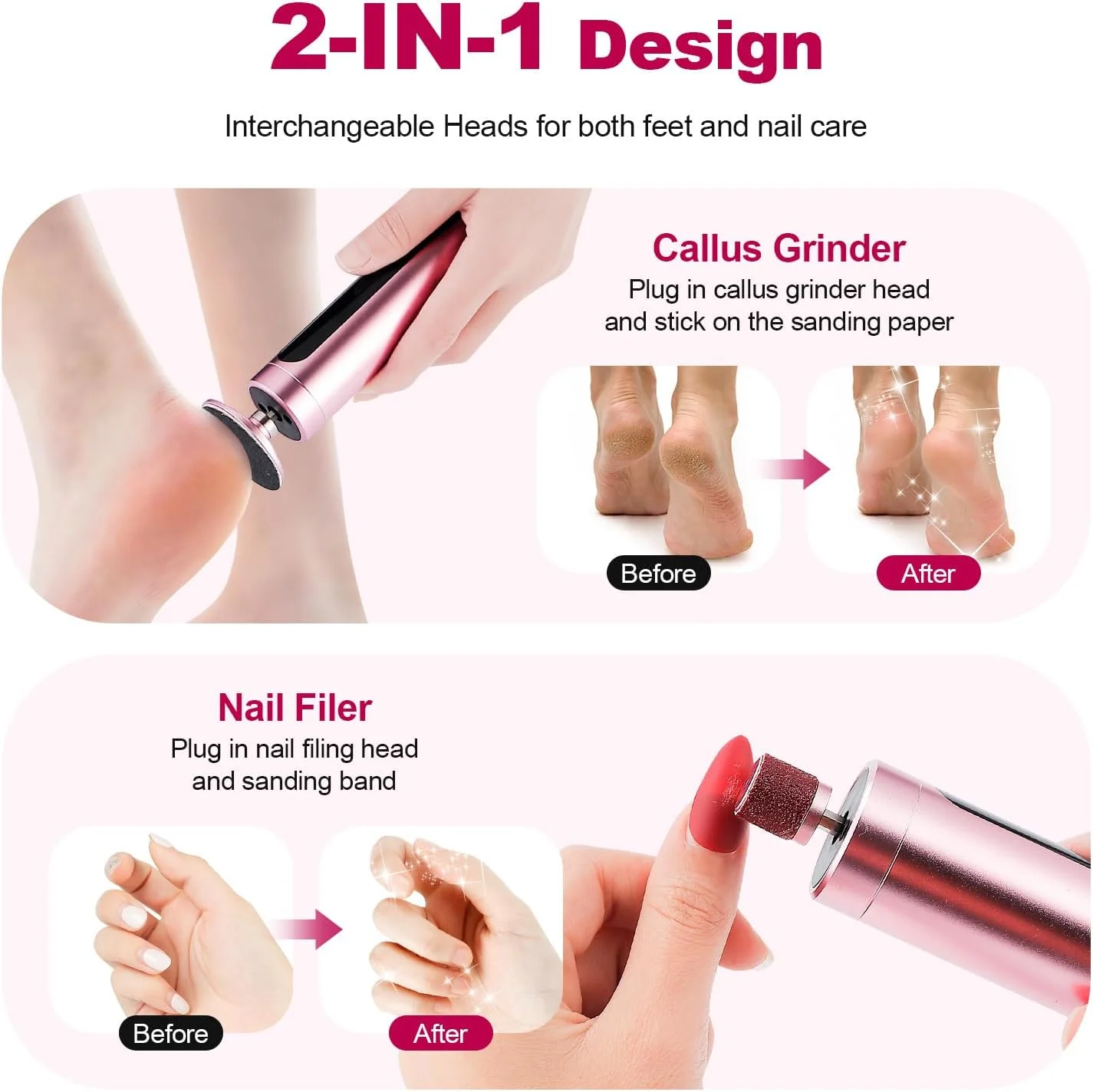 دستگاه سوهان برقی پا 2 در 1 شارژی، از بین برنده پینه و ترک پا، دارای صفحه نمایش LCD، 9 سرعت قابل تنظیم، 2 سری سمباده و 30 عدد کاغذ سمباده