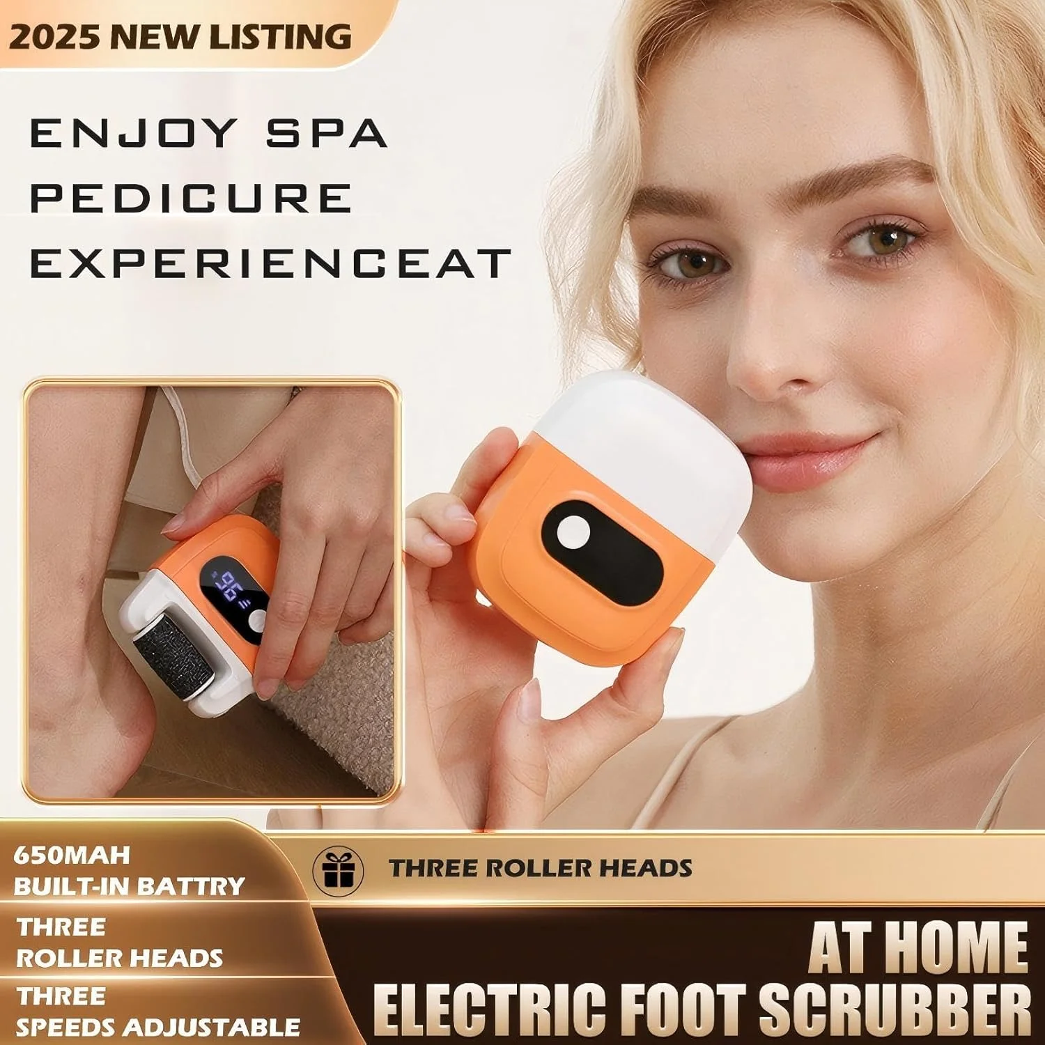 سوهان برقی شارژی پا با 3 سری غلتکی، سوهان و اسکرابر ضد آب برای پوست های سفت، ترک خورده و خشک، ابزار چند سرعته پدیکور مراقبت از پا