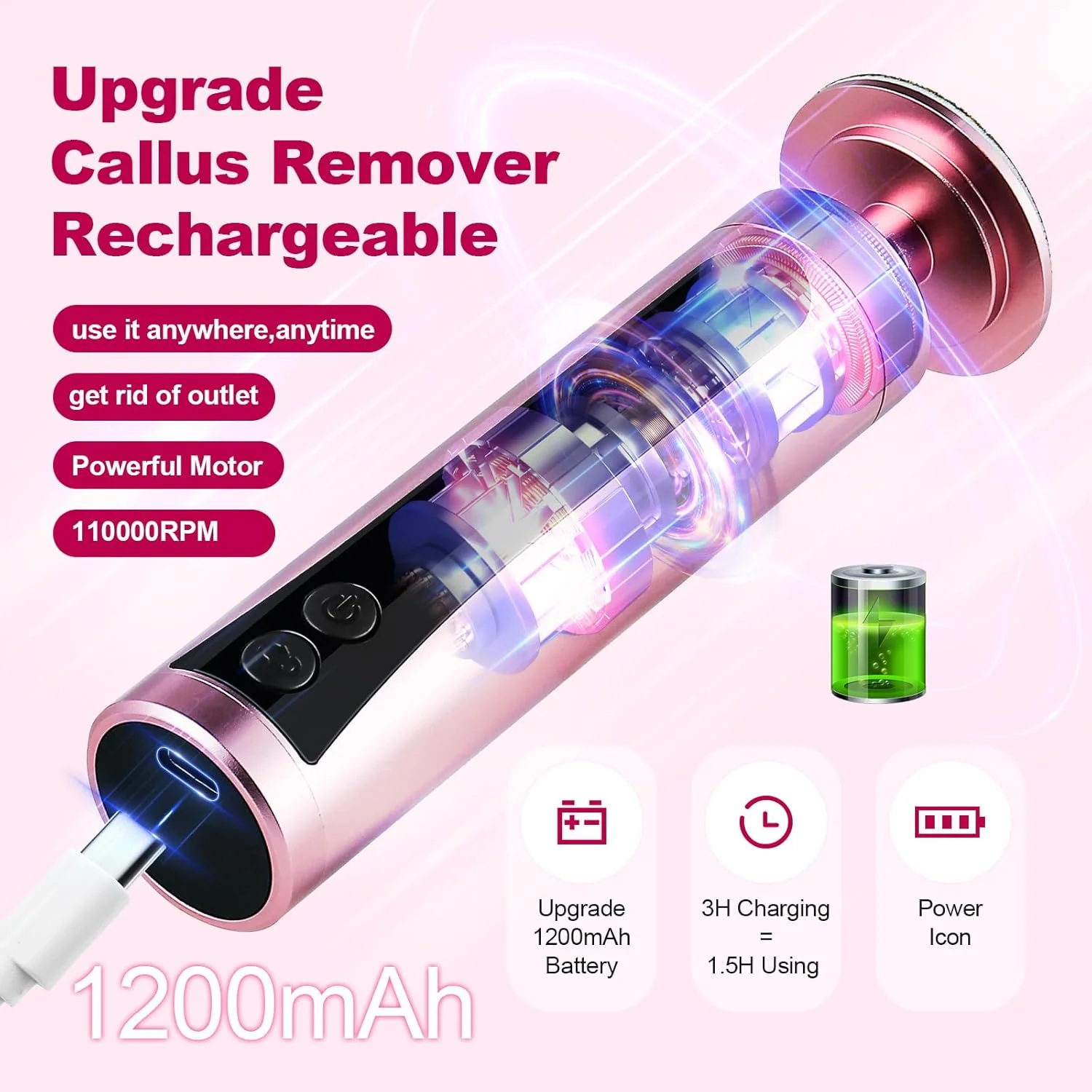 دستگاه سوهان برقی پا 2 در 1 شارژی، از بین برنده پینه و ترک پا، دارای صفحه نمایش LCD، 9 سرعت قابل تنظیم، 2 سری سمباده و 30 عدد کاغذ سمباده