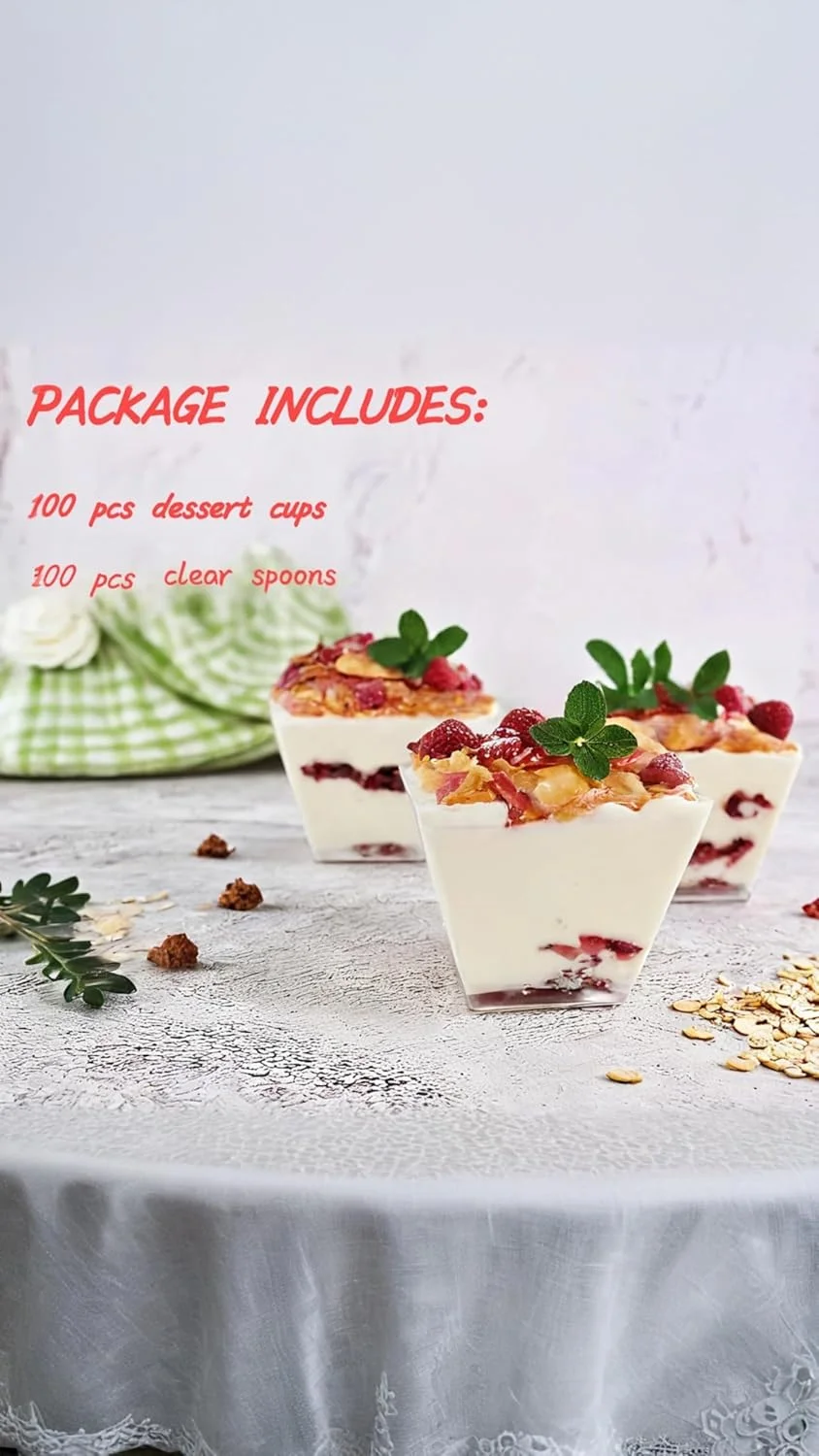 ظروف دسر مینیاتوری 2 اونسی Sweet seven، بسته 100 عددی، همراه با قاشق - کاسه های کوچک دسر قابل استفاده مجدد برای سرو میوه، بستنی، پودینگ و ماست ظروف دسر مینیاتوری 2 اونسی Sweet seven، بسته 100 عددی، همراه با قاشق - کاسه های کوچک دسر قابل استفاده مجدد برای سرو میوه، بستنی، پودینگ و ماست