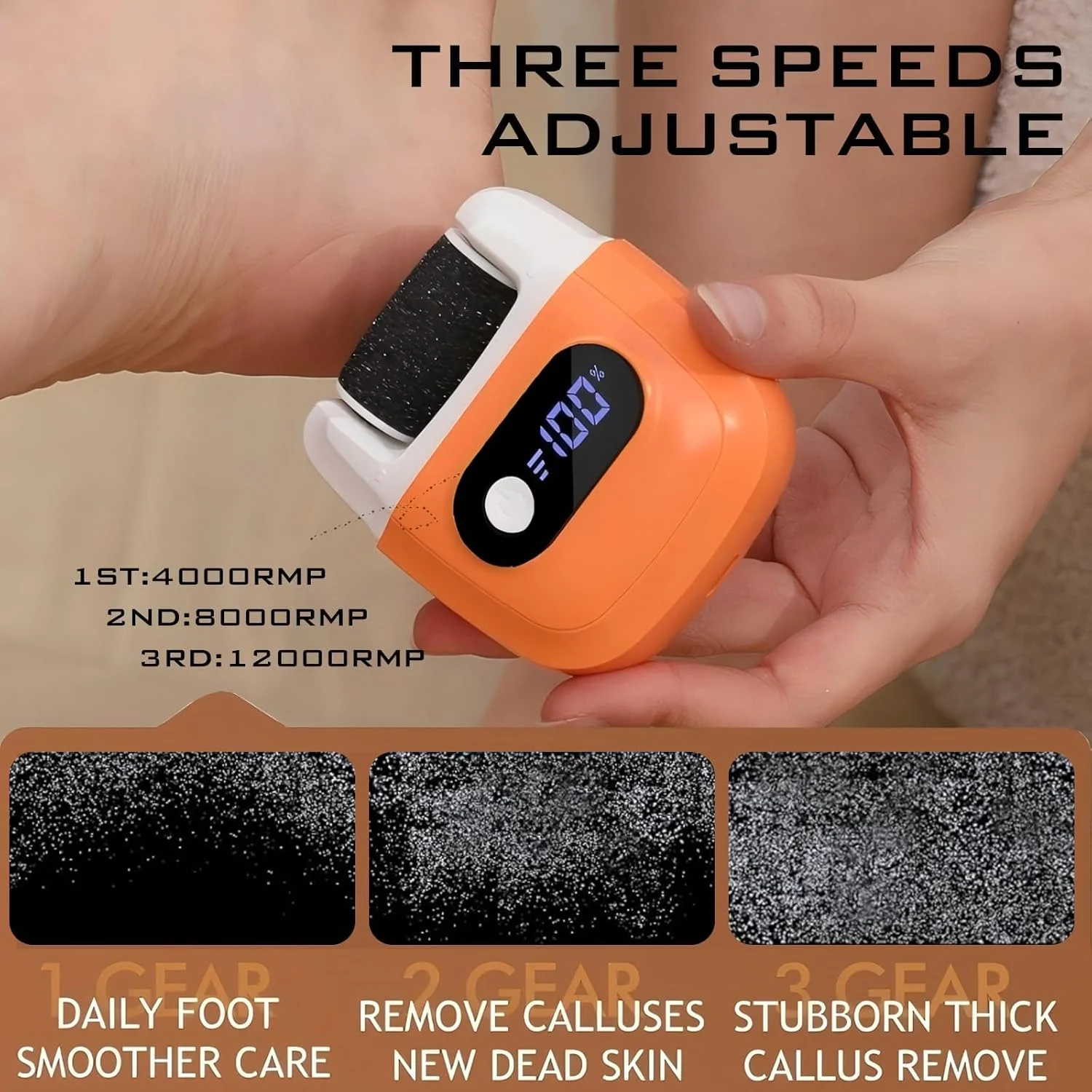 سوهان برقی شارژی پا با 3 سری غلتکی، سوهان و اسکرابر ضد آب برای پوست های سفت، ترک خورده و خشک، ابزار چند سرعته پدیکور مراقبت از پا