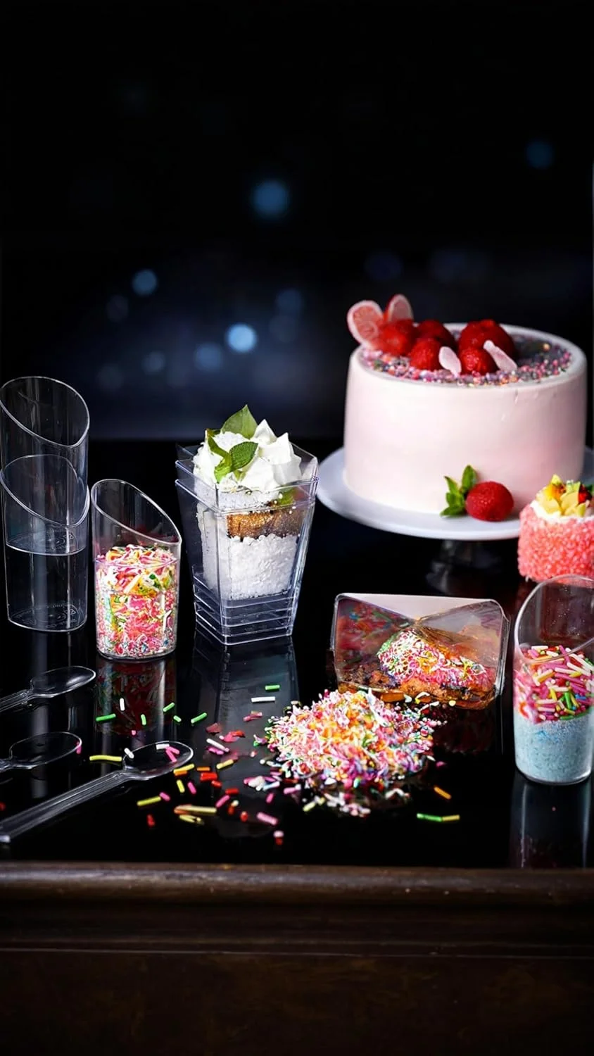 ظروف دسر مینی 200 عددی Sweet seven به همراه قاشق - ست فنجان پیش غذا و پارفیت پلاستیکی شفاف برای مهمانی و دسر (3oz و 5oz) ظروف دسر مینی 200 عددی Sweet seven به همراه قاشق - ست فنجان پیش غذا و پارفیت پلاستیکی شفاف برای مهمانی و دسر (3oz و 5oz)