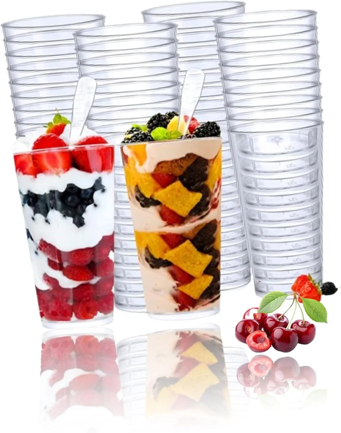 ظروف دسر پلاستیکی شفاف 3 اونسی Sweet Seven با قاشق - مجموعه عمده برای مهمانی ها، رستوران ها و موارد دیگر - شامل 50 فنجان و 50 قاشق