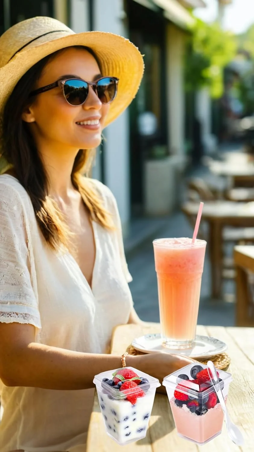 ظروف دسر پلاستیکی شفاف Sweet seven بسته 50 عددی به همراه درب و قاشق برای پارفه، پیش غذا، پودینگ، میوه و بستنی در مهمانی ها و رویدادها ظروف دسر پلاستیکی شفاف Sweet seven بسته 50 عددی به همراه درب و قاشق برای پارفه، پیش غذا، پودینگ، میوه و بستنی در مهمانی ها و رویدادها