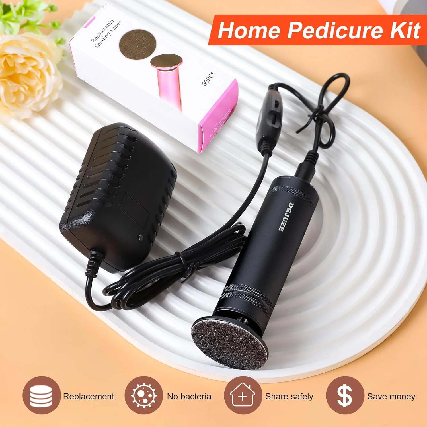 سوهان برقی حرفه ای پا - سوهان فلزی پا با سرعت قابل تنظیم 1200 دور در دقیقه برای از بین بردن پوست مرده، حذف خودکار پینه با دیسک های سمباده ای جایگزین برای ابزار پدیکور پا زنانه و مردانه (مشکی)