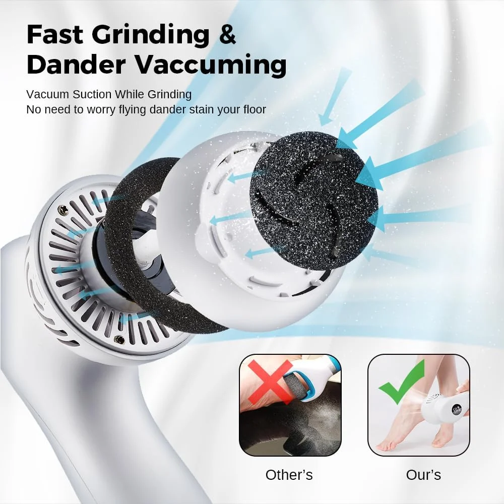 سوهان برقی پدیکور پا PRAIMY، شارژی بدون سیم، طراحی جمع و جور، ضد آب IPX7، دارای 9 سری، نمایشگر LCD، سفید