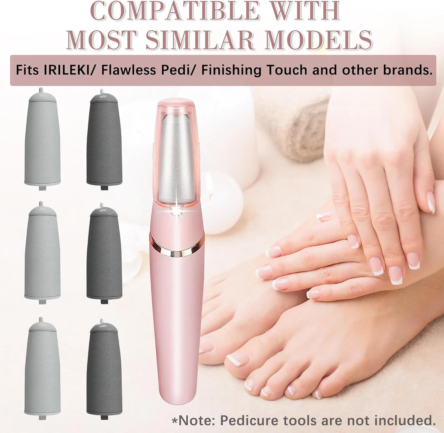 6 عدد سری یدکی پدیکور برای Flawless Pedi، سوهان برقی پا، سری غلتکی یدکی سنگ پا برقی مناسب Finishing Touch Flawless Pedi (ابزار پدیکور شامل نمی شود)