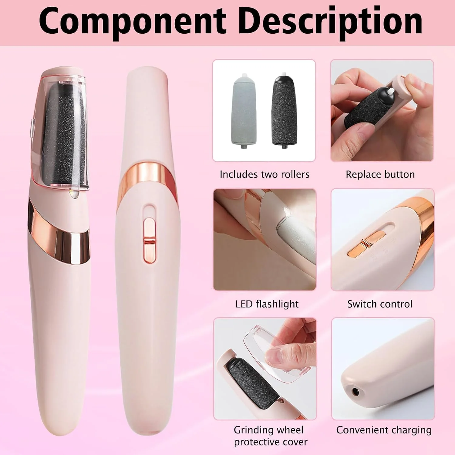 سوهان برقی پدیکور Silk 3 Pro، از بین برنده پوست سفت پا، مدل 2025، ابزار ضد آب دو سرعته با چراغ LED برای پاشنه های خشک و ترک خورده، صورتی