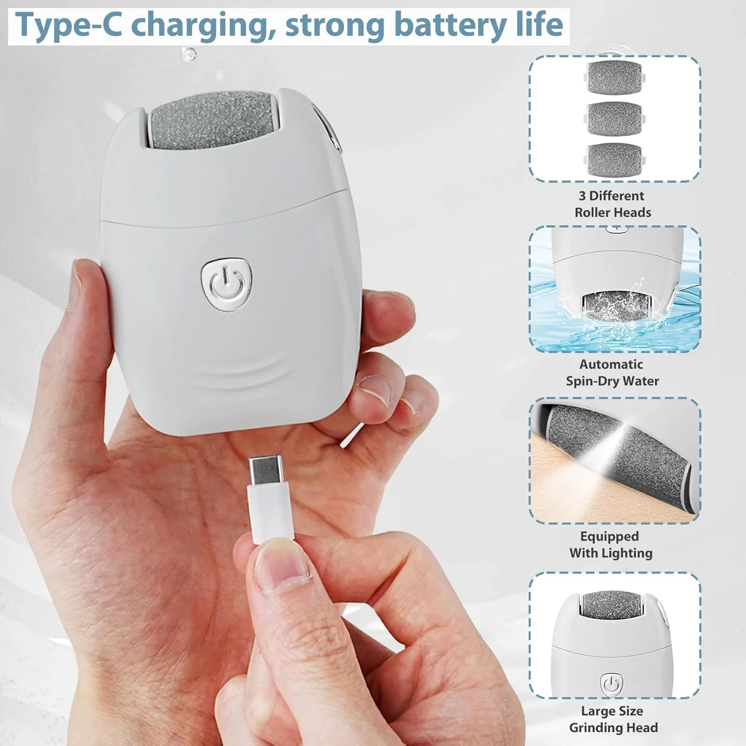 سوهان پدیکور برقی قابل حمل، دارای 3 سری غلتکی، 2 سرعت، قابل شارژ با USB، سوهان برقی پا برای از بین بردن پوست های سفت و مرده، سنگ پا و ابزار سایش پا