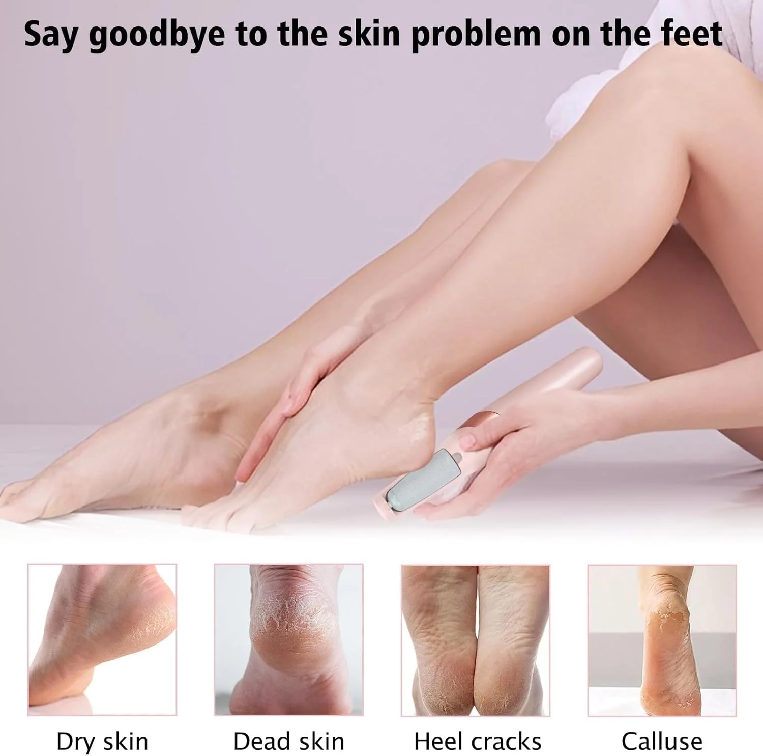 سوهان برقی پدیکور Silk 3 Pro، از بین برنده پوست سفت پا، مدل 2025، ابزار ضد آب دو سرعته با چراغ LED برای پاشنه های خشک و ترک خورده، صورتی