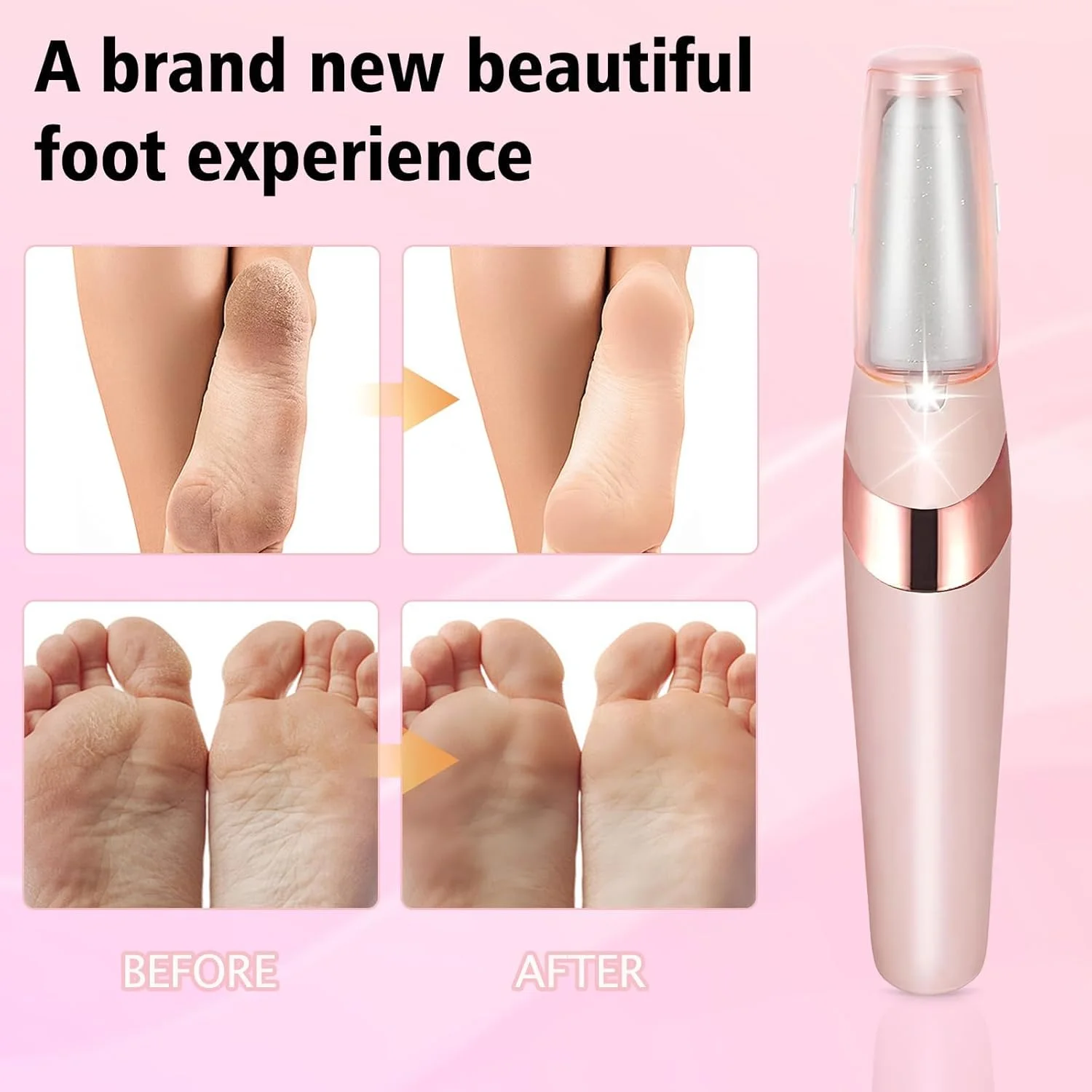 سوهان برقی پدیکور Silk 3 Pro، از بین برنده پوست سفت پا، مدل 2025، ابزار ضد آب دو سرعته با چراغ LED برای پاشنه های خشک و ترک خورده، صورتی