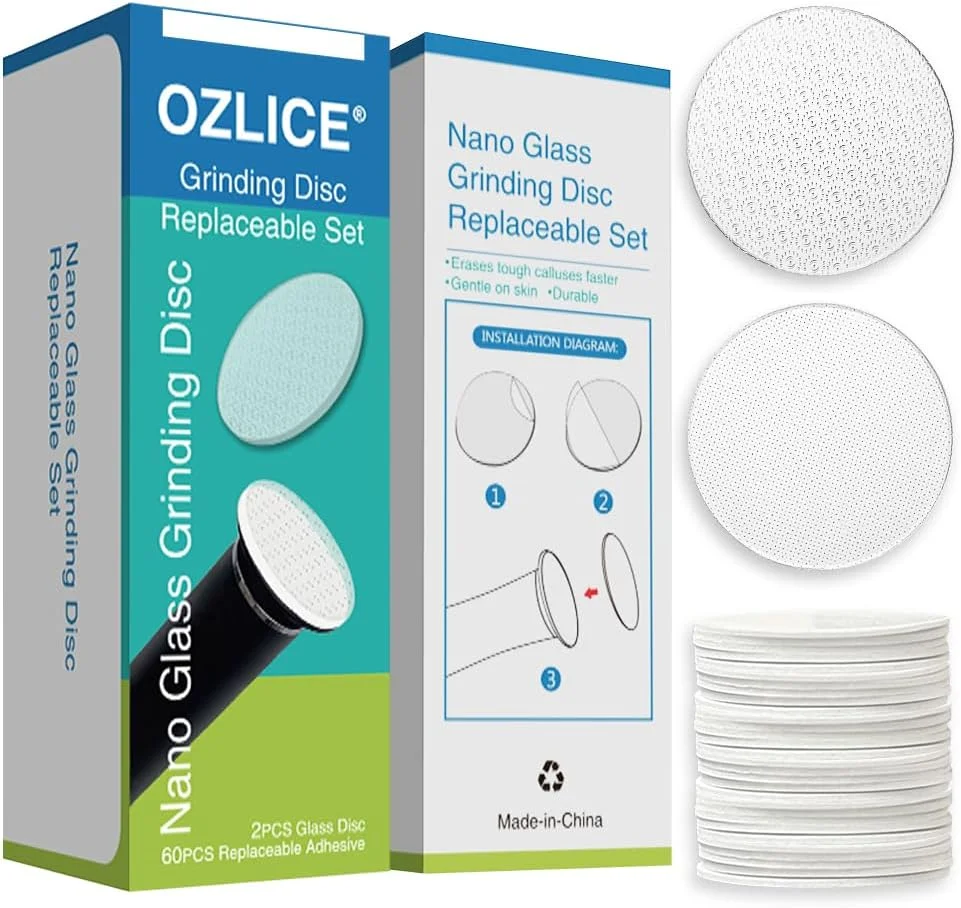 OZLICE 2 عدد دیسک سنگ زنی شیشه ای نانو برای دستگاه از بین برنده پینه برقی پا Dermave به همراه 60 عدد پد چسبی دو طرفه گرد قابل تعویض OZLICE 2 عدد دیسک سنگ زنی شیشه ای نانو برای دستگاه از بین برنده پینه برقی پا Dermave به همراه 60 عدد پد چسبی دو طرفه گرد قابل تعویض