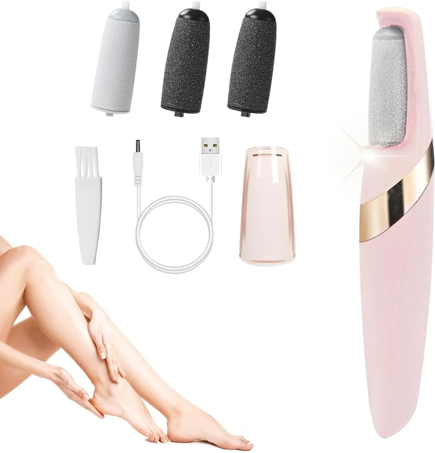 ابزار پدیکور، از بین برنده پینه برقی پا، از بین برنده پوست سخت ضد آب قابل شارژ USB با 4 سر برس، برای درمان پاشنه های ترک خورده خشک، پینه ها و پوست مرده ابزار پدیکور، از بین برنده پینه برقی پا، از بین برنده پوست سخت ضد آب قابل شارژ USB با 4 سر برس، برای درمان پاشنه های ترک خورده خشک، پینه ها و پوست مرده