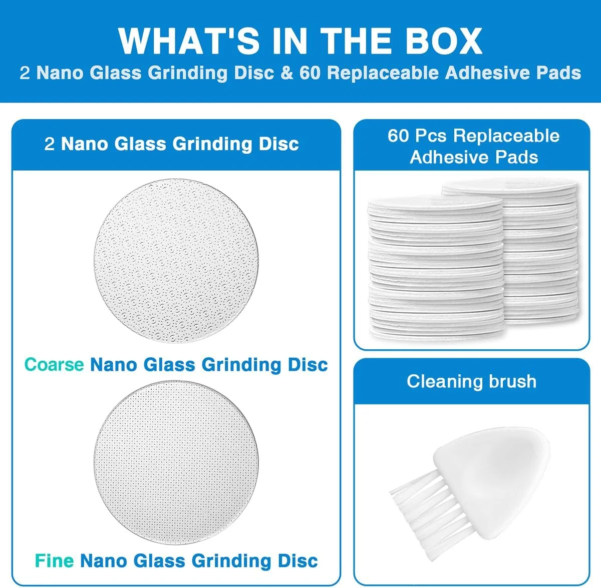 OZLICE 2 عدد دیسک سنگ زنی شیشه ای نانو برای دستگاه از بین برنده پینه برقی پا Dermave به همراه 60 عدد پد چسبی دو طرفه گرد قابل تعویض