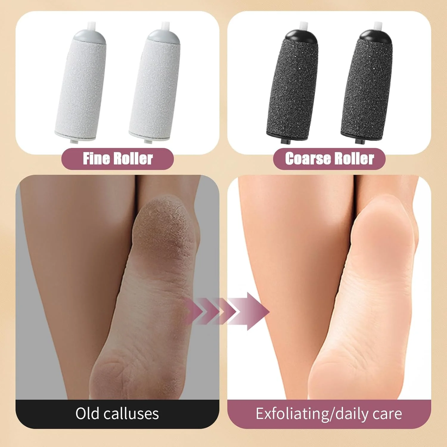 ابزار پدیکور، از بین برنده پینه برقی پا، از بین برنده پوست سخت ضد آب قابل شارژ USB با 4 سر برس، برای درمان پاشنه های ترک خورده خشک، پینه ها و پوست مرده