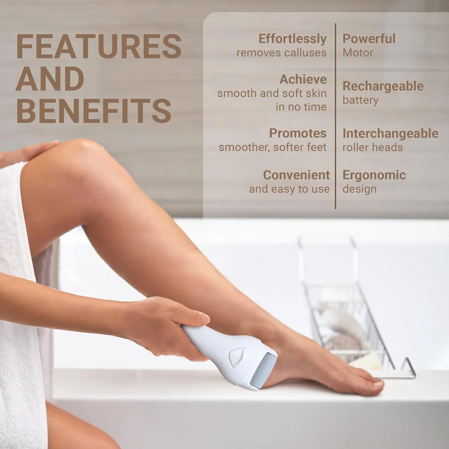 سوهان برقی پا PeakTrend، از بین برنده پینه و پوست مرده، ابزار پدیکور شارژی برای مراقبت از پا، تمیز کننده پوست های ترک خورده و سخت به همراه 2 سری سمباده