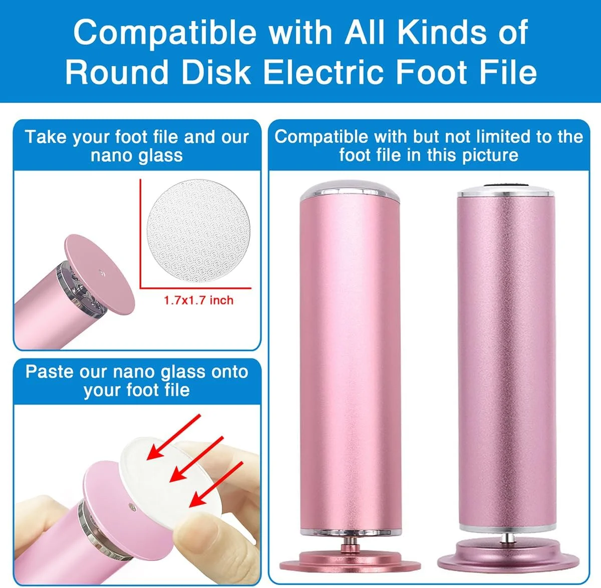 OZLICE 2 عدد دیسک سنگ زنی شیشه ای نانو برای دستگاه از بین برنده پینه برقی پا Dermave به همراه 60 عدد پد چسبی دو طرفه گرد قابل تعویض