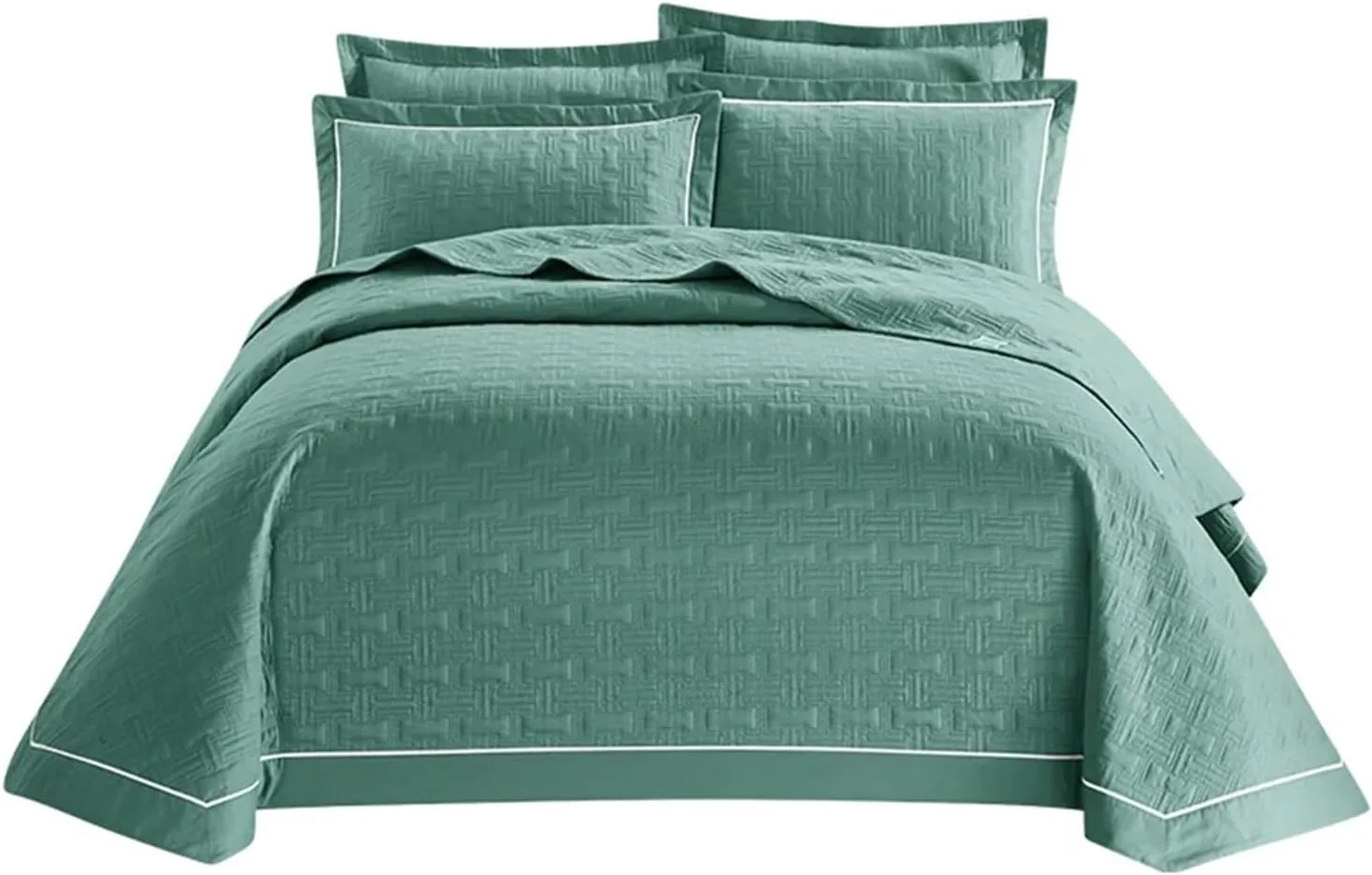 ست لحاف روتختی تمکین، ست ملحفه ضخیم لحاف دوزی شده، رو تختی پنبه ای یا روبالشی، ملحفه تخت خواب رنگ ثابت (سبز کینگ)