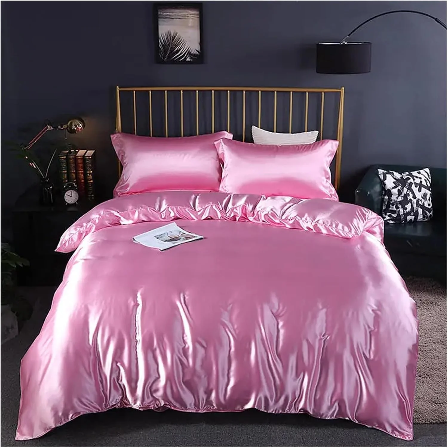 روتختی پلنگی تمکین، ست ملحفه خنک و نرم قهوه ای ساتن، شامل روکش لحاف، ملحفه رو و کش دار، روبالشی، 4 تکه، رختخواب لوکس در یک کیف (سایز C Queen مناسب تخت 1.8 متری، 4 تکه)