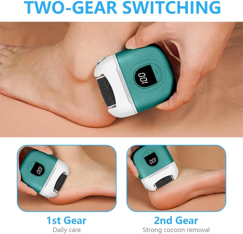 سوهان برقی پا OSDUE، دستگاه ترمیم و لایه برداری پا با شارژ USB، راحت و ملایم برای از بین بردن پوست سفت و پینه، دارای 3 غلتک، 2 حالت سرعت، سبز