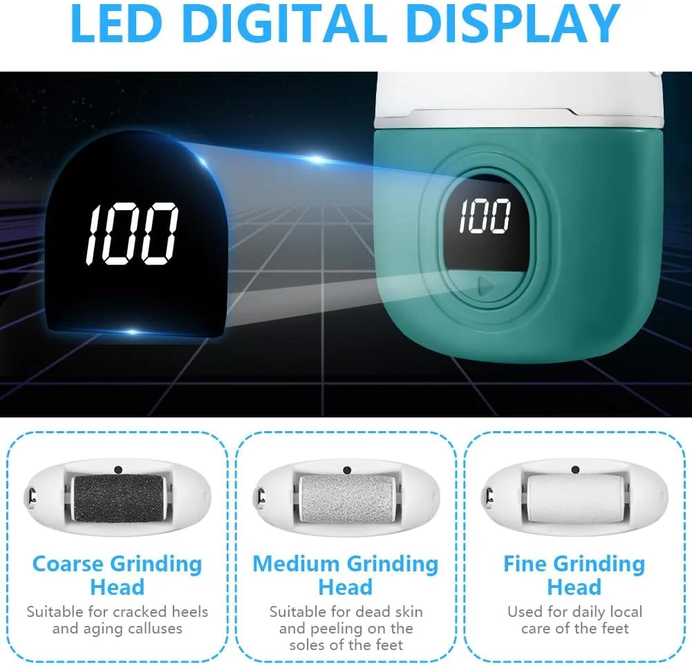 سوهان برقی پا OSDUE، دستگاه ترمیم و لایه برداری پا با شارژ USB، راحت و ملایم برای از بین بردن پوست سفت و پینه، دارای 3 غلتک، 2 حالت سرعت، سبز