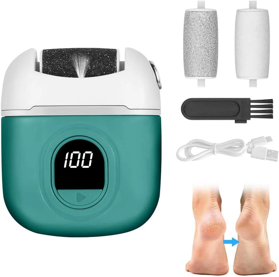 سوهان برقی پا OSDUE، دستگاه ترمیم و لایه برداری پا با شارژ USB، راحت و ملایم برای از بین بردن پوست سفت و پینه، دارای 3 غلتک، 2 حالت سرعت، سبز