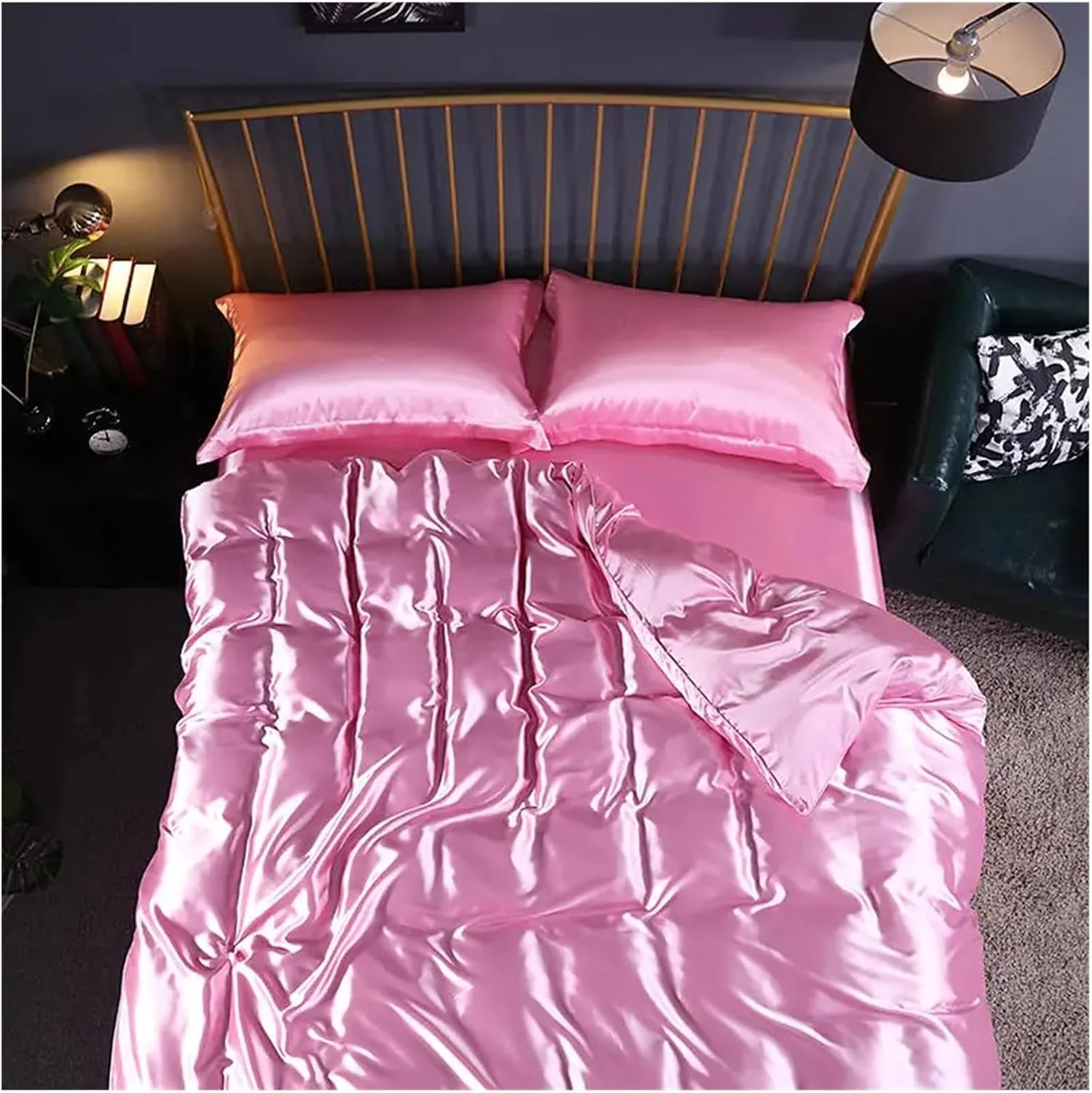 روتختی پلنگی تمکین، ست ملحفه خنک و نرم قهوه ای ساتن، شامل روکش لحاف، ملحفه رو و کش دار، روبالشی، 4 تکه، رختخواب لوکس در یک کیف (سایز C Queen مناسب تخت 1.8 متری، 4 تکه)