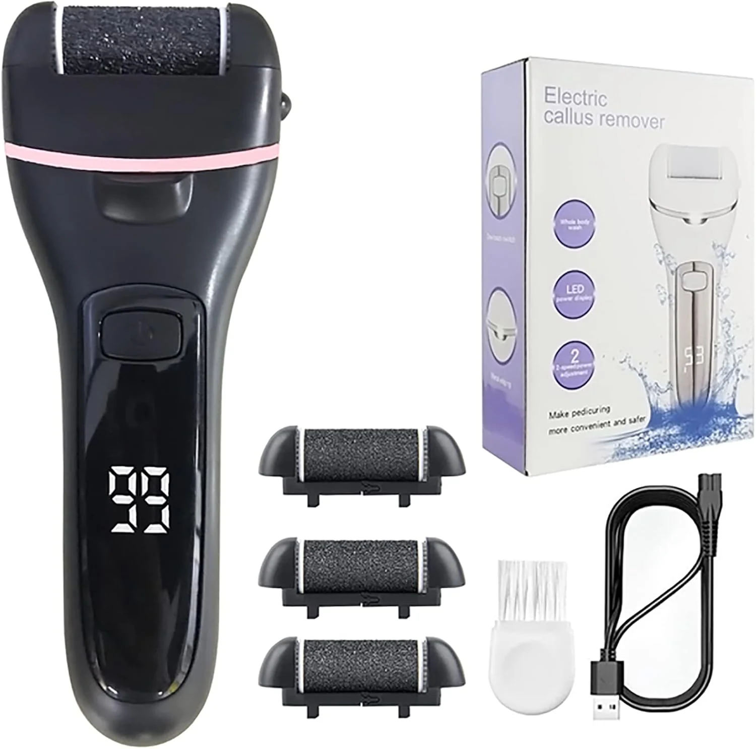 سوهان برقی پدیکور پا NOOFIE، از بین برنده پینه پا، دارای 3 غلتک و 2 سرعت، ابزار حرفه ای پدیکور، سفید (مشکی) سوهان برقی پدیکور پا NOOFIE، از بین برنده پینه پا، دارای 3 غلتک و 2 سرعت، ابزار حرفه ای پدیکور، سفید (مشکی)