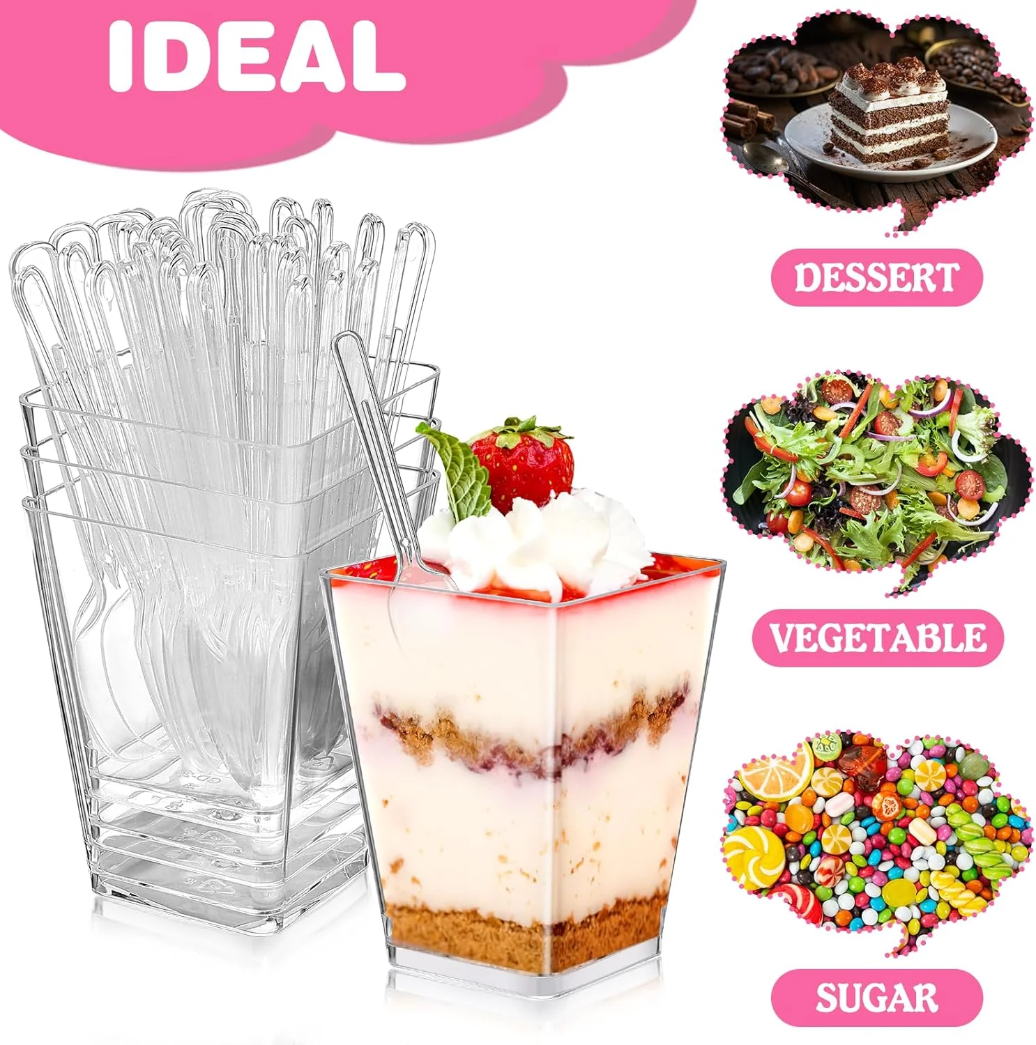 Zeawavsl بسته 50 عددی فنجان دسر به همراه 50 قاشق، فنجان دسر پلاستیکی 160 میلی لیتری، کاسه دسر شفاف، کاسه دسر قابل استفاده مجدد، برای موس، پودینگ، بستنی، مهمانی دسر و پیک نیک Zeawavsl بسته 50 عددی فنجان دسر به همراه 50 قاشق، فنجان دسر پلاستیکی 160 میلی لیتری، کاسه دسر شفاف، کاسه دسر قابل استفاده مجدد، برای موس، پودینگ، بستنی، مهمانی دسر و پیک نیک