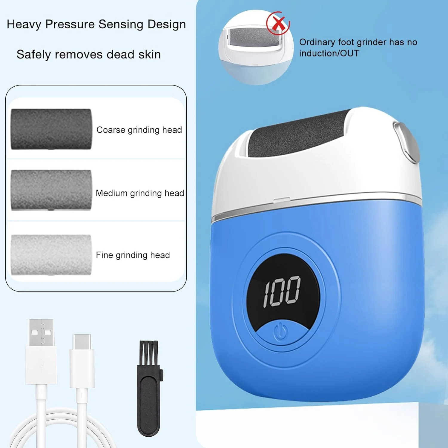 دستگاه سوهان برقی پا NUOKOU، دستگاه جدید تعمیر و ساییدن پا با قابلیت شارژ USB (آبی)