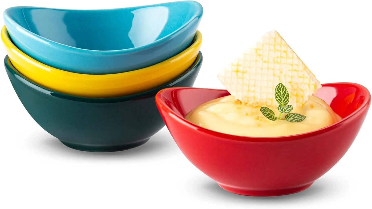 یون تائو، ست کاسه های کوچک چینی 4 عددی، کاسه دسر 4 اینچی، بستنی، ظروف جانبی کوچک، قابل استفاده در مایکروویو و ماشین ظرفشویی