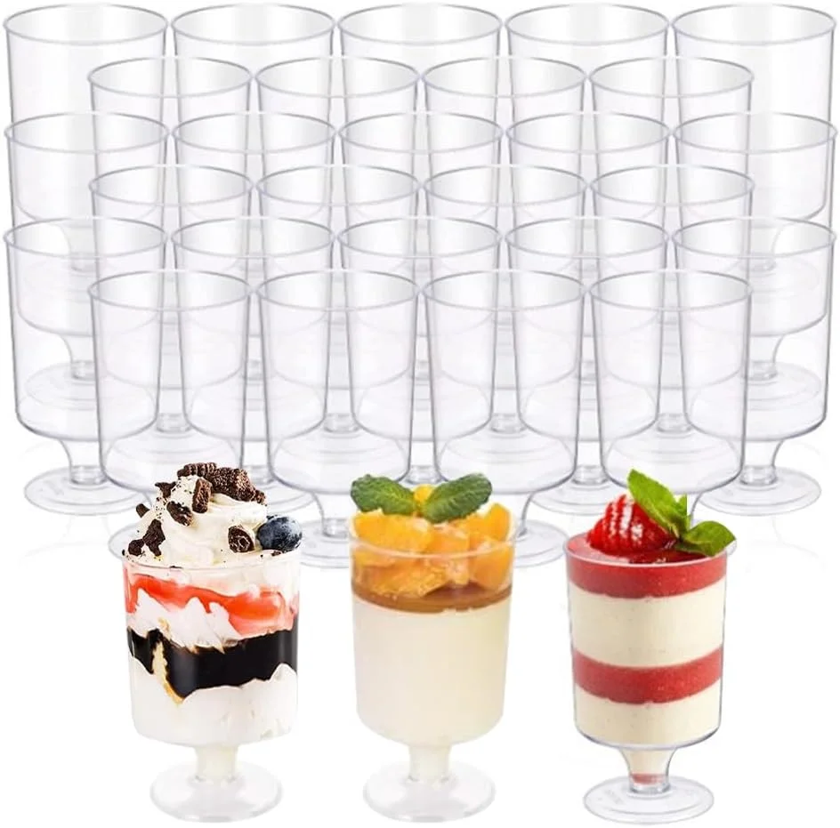 YWKJDDM فنجان دسر پلاستیکی، بسته 50 عددی فنجان دسر مینی، فنجان دسر، فنجان پلاستیکی شفاف 100 میلی لیتری، کاسه دسر قابل استفاده مجدد، فنجان دسر گرد پلاستیکی برای موس پودینگ دسر مهمانی