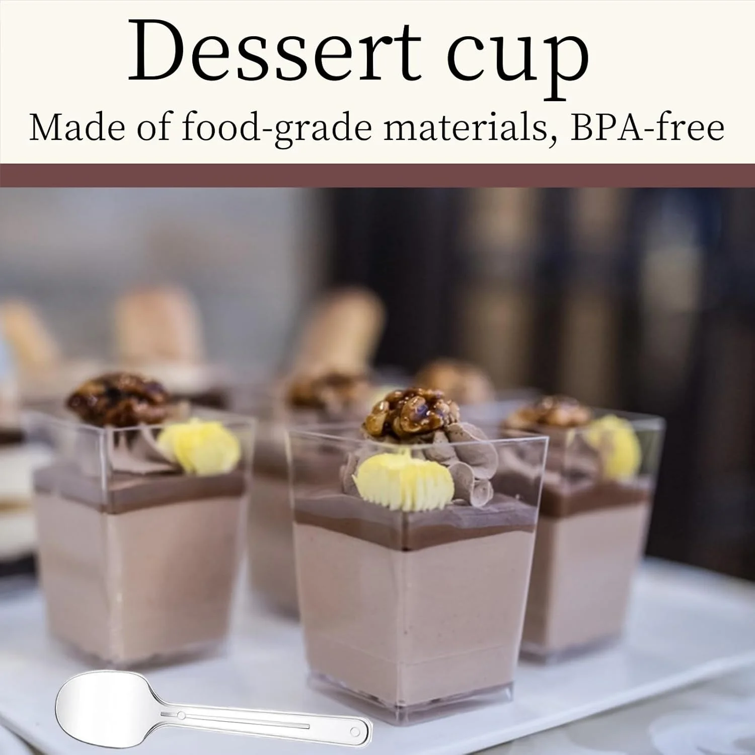 ظروف دسر ZDL، 50 عدد ظرف دسر شفاف، کاسه دسر شفاف، ظروف دسر مربعی، ظروف دسر مربعی قابل استفاده مجدد، برای پودینگ موس بستنی مهمانی دسر